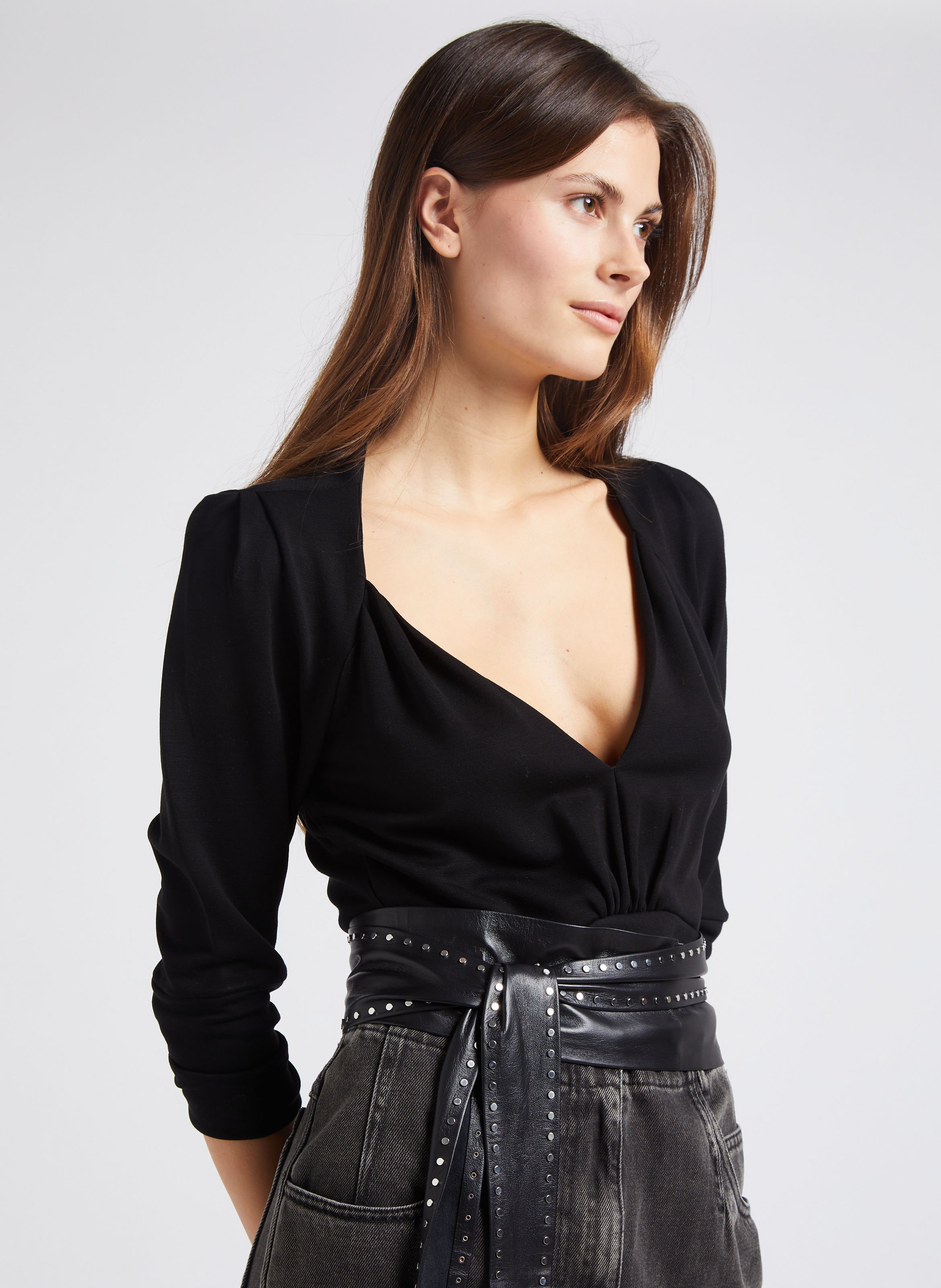 Top col V ajusté  Noir