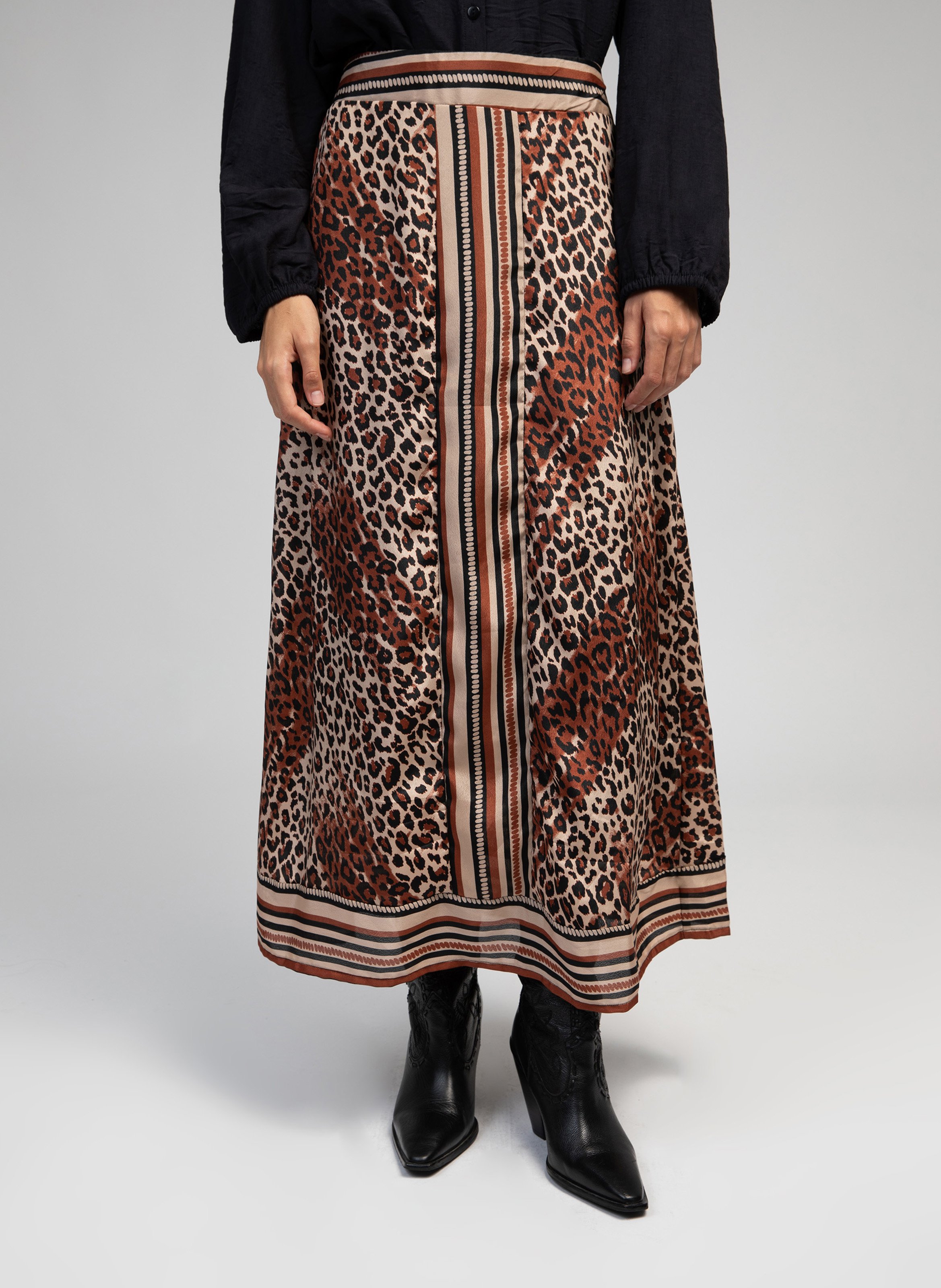 Lange, gerende rok AN'GE Bruin