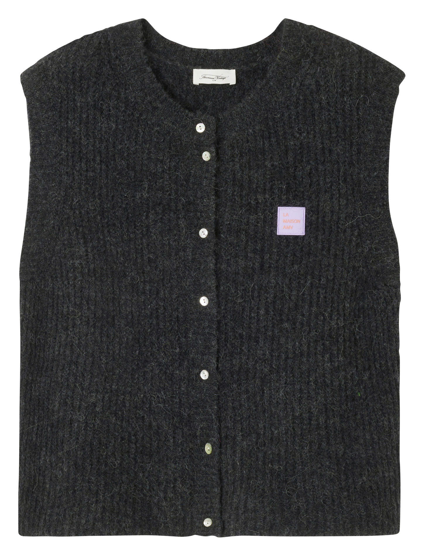 Mouwloos, donzig, gebreid vestje AMERICAN VINTAGE Grijs