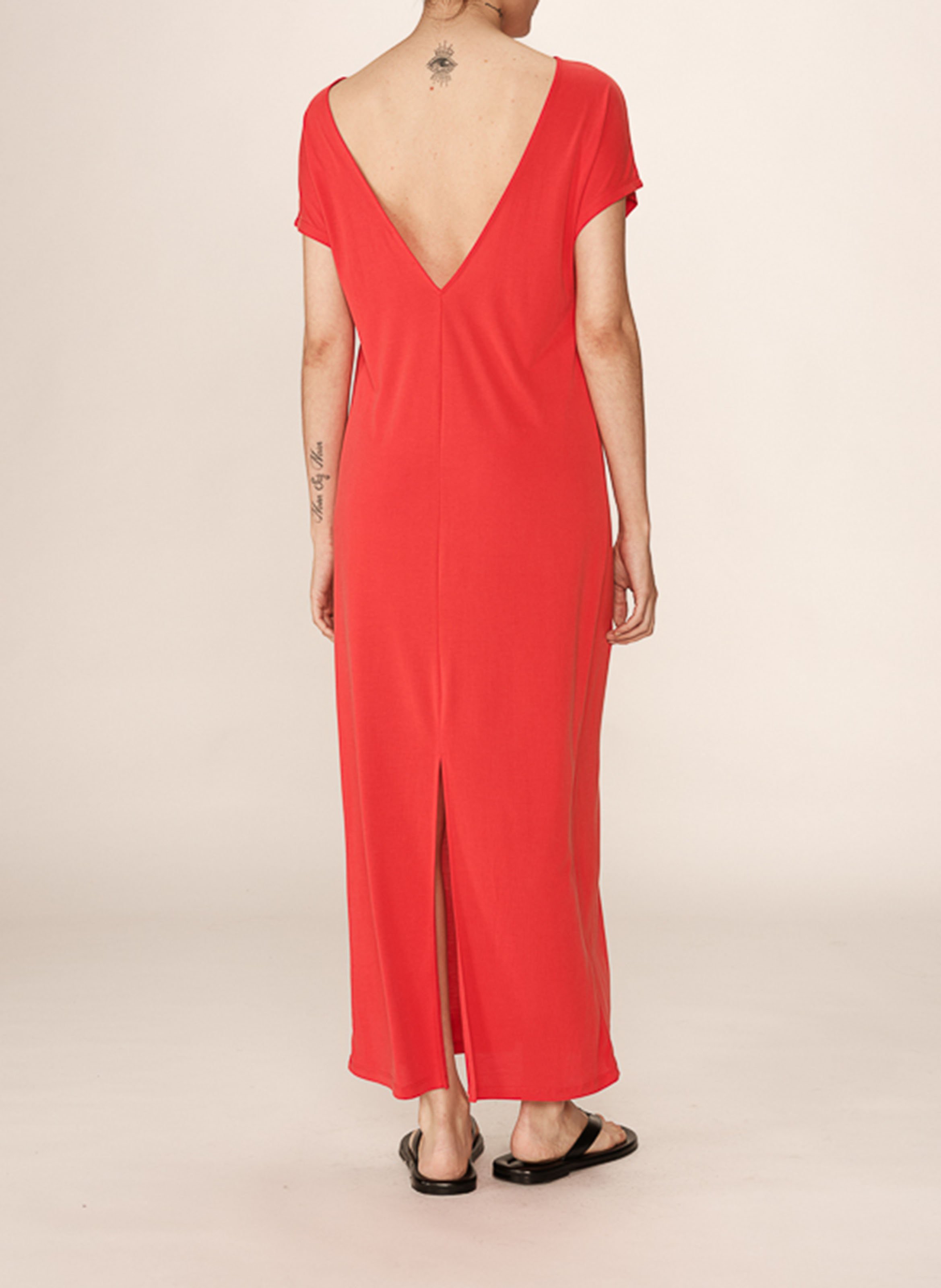 Robe longue droite à dos en v GRACE ET MILA Rouge