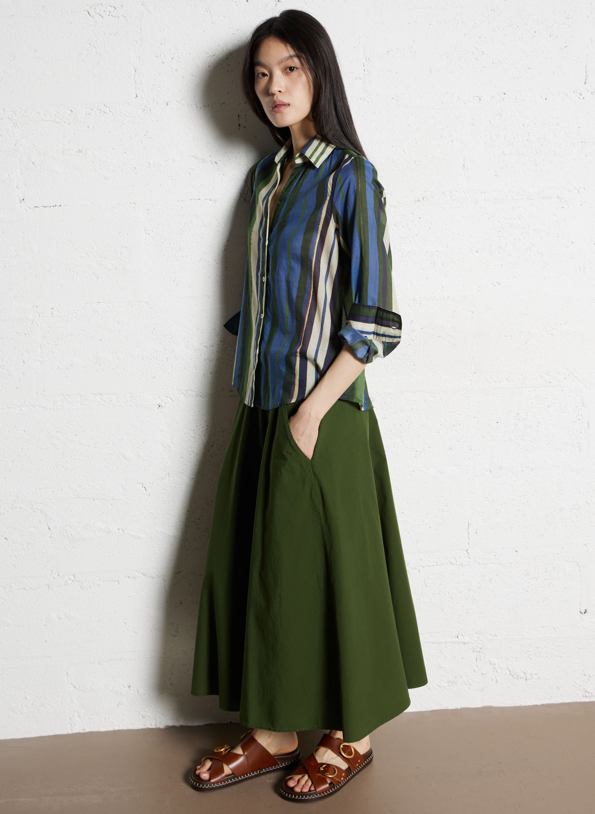 Jupe midi évasée en coton  DIEGA Marron