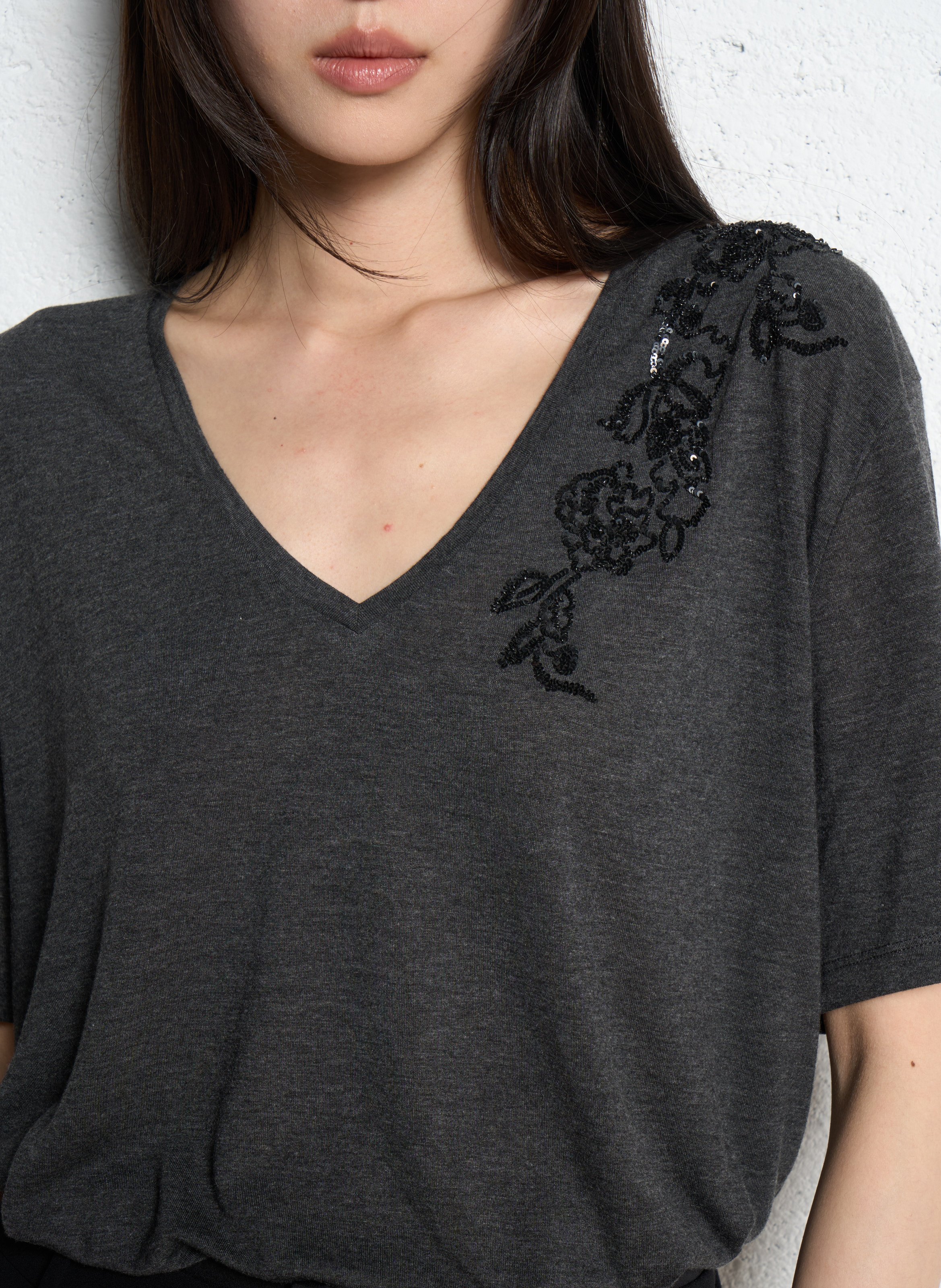 Top aus Crêpe mit V-Ausschnitt IKKS Grau