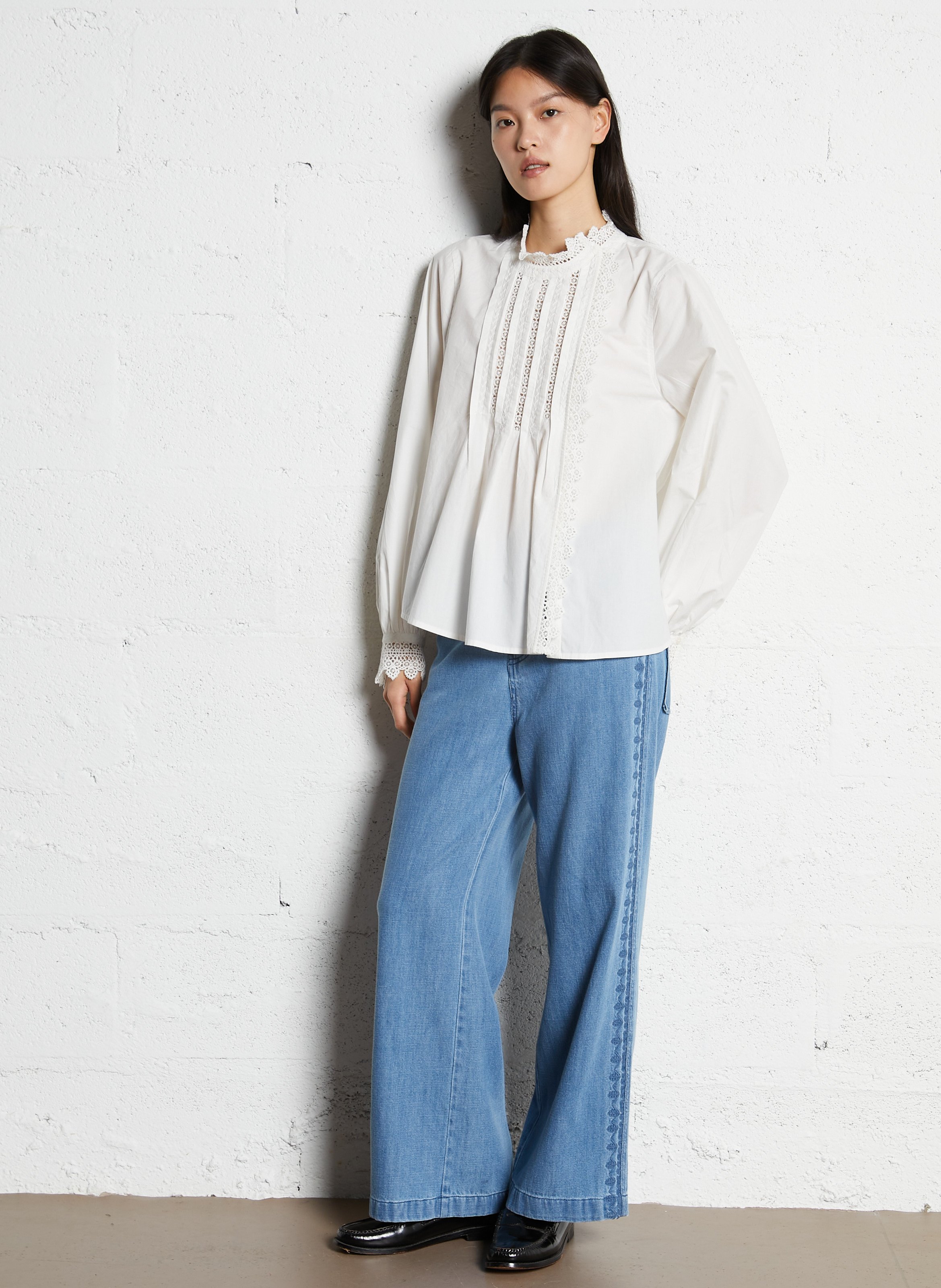 High-neck cotton blouse LOUISE MISHA White