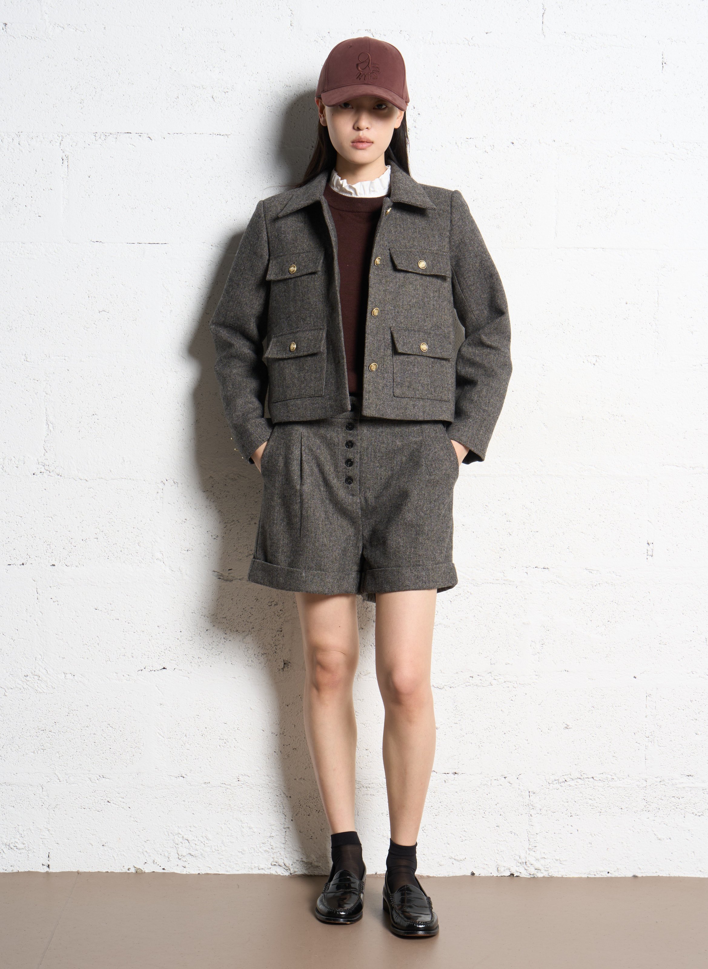 Short droit en laine mélangée SUNCOO Noir