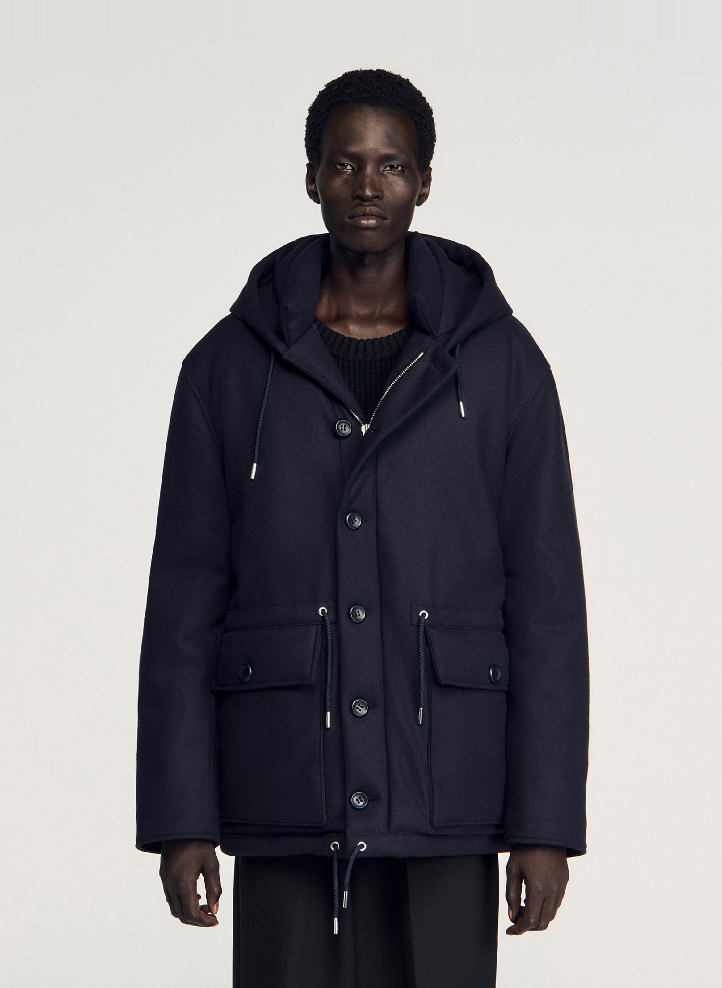 Recht gesneden parka met knopen en capuchon SANDRO Blauw