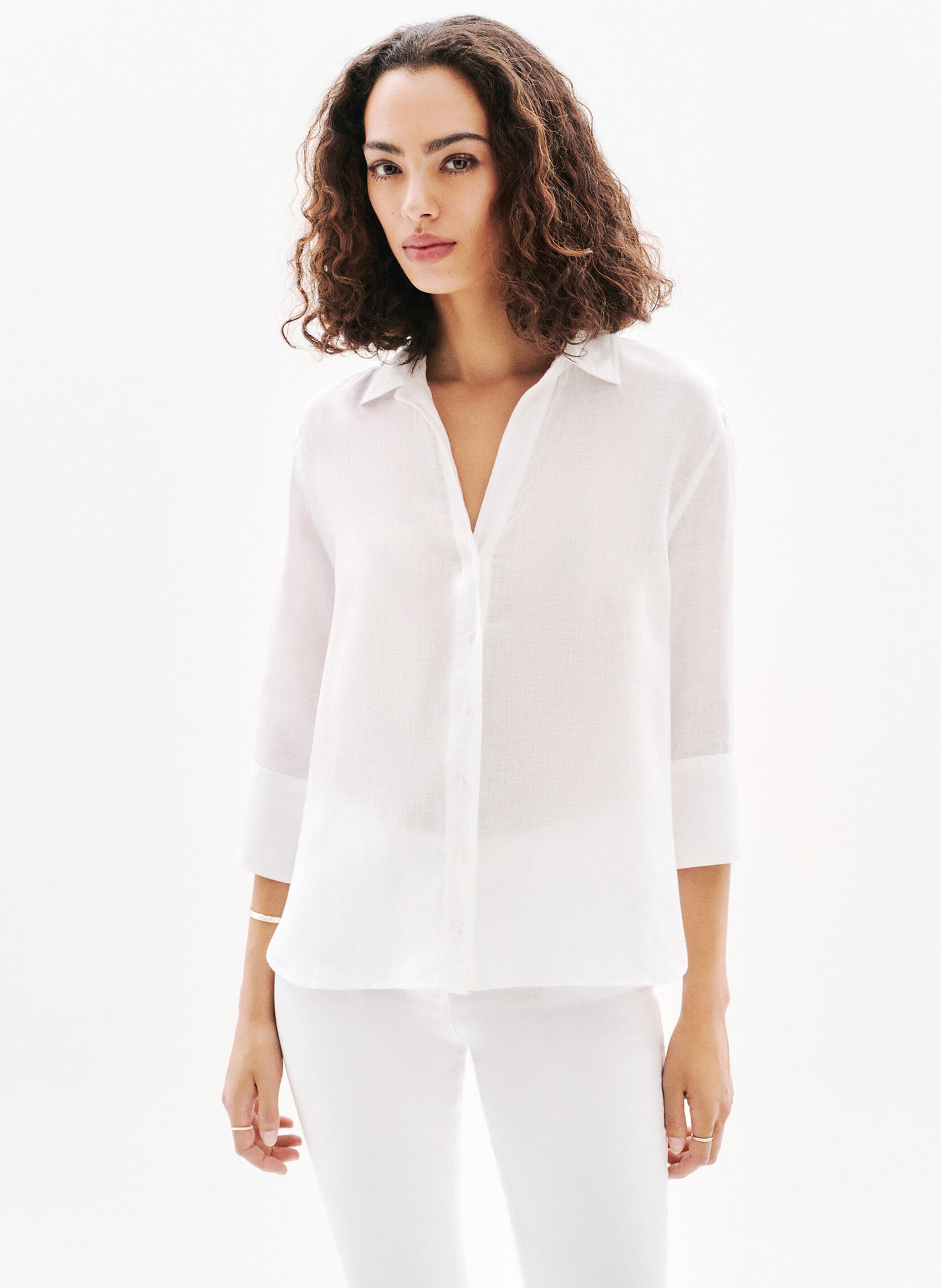 Straight linen shirt with classic collar CAROLL