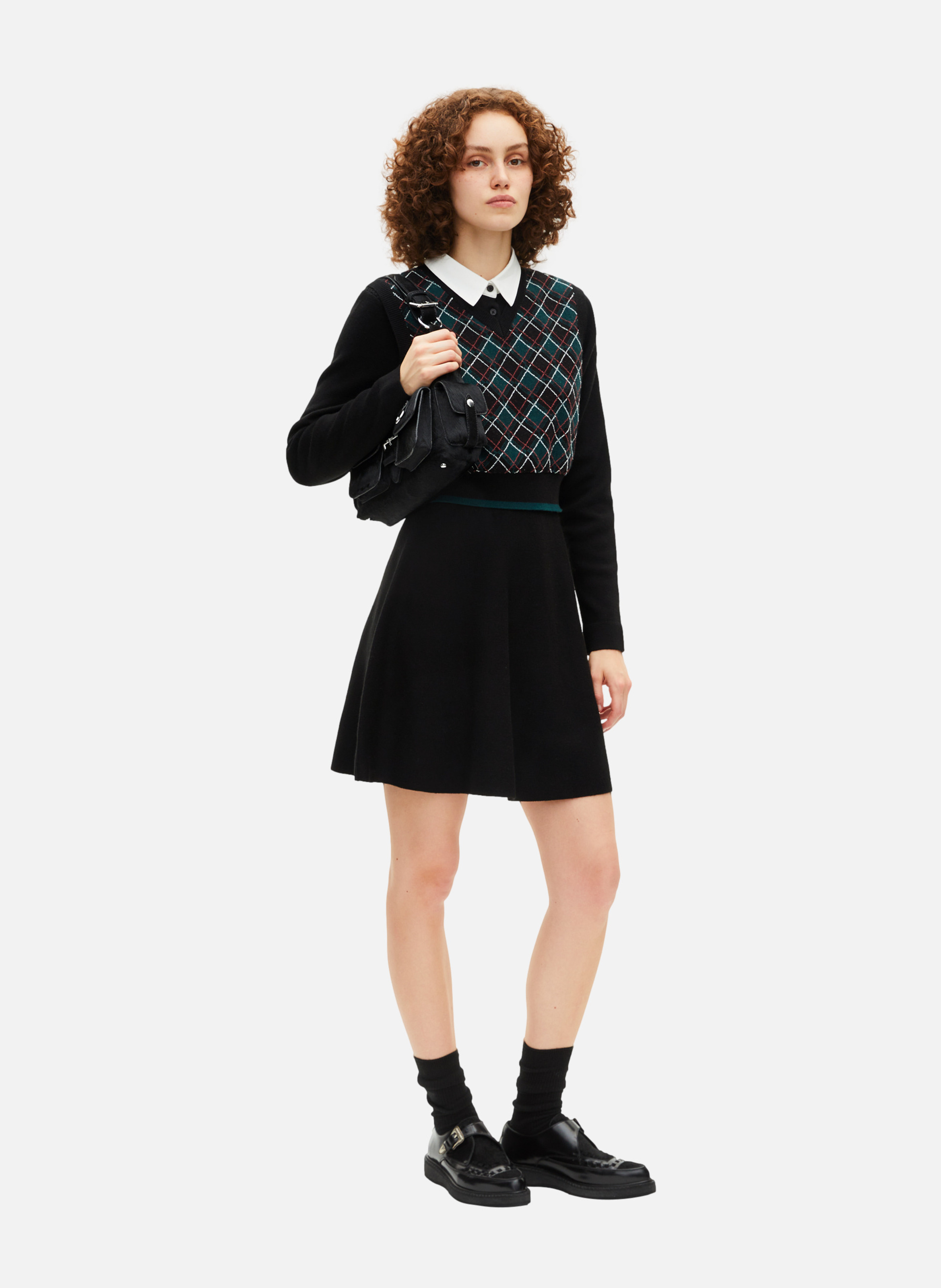 Short dress in checkered knit. THE KOOPLES Black