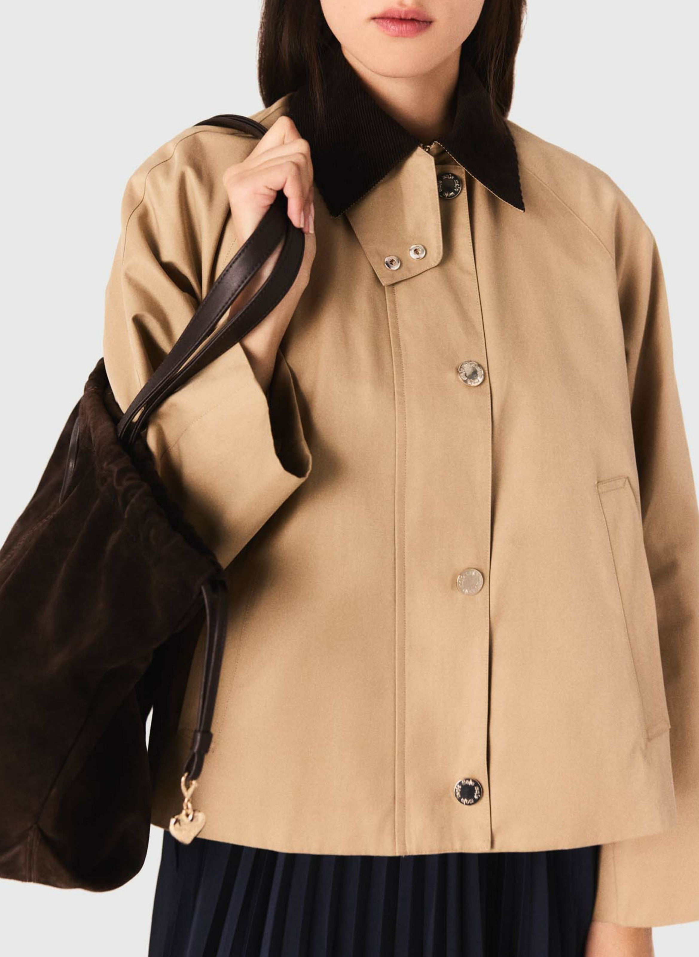 Veste trapèze unie à col velours côtelé MAJE Marron