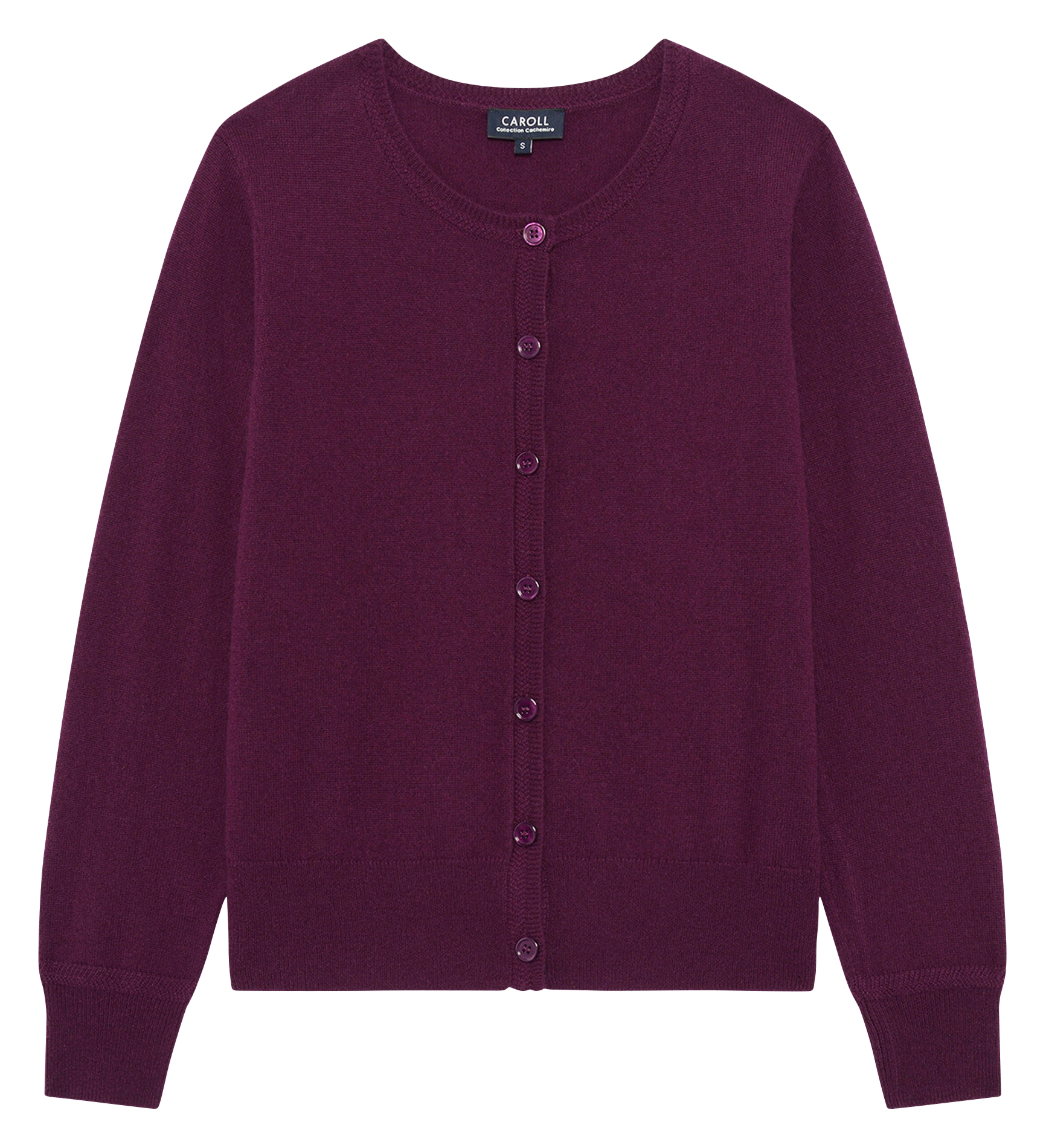 Round neck straight cashmere cardigan CAROLL Purple