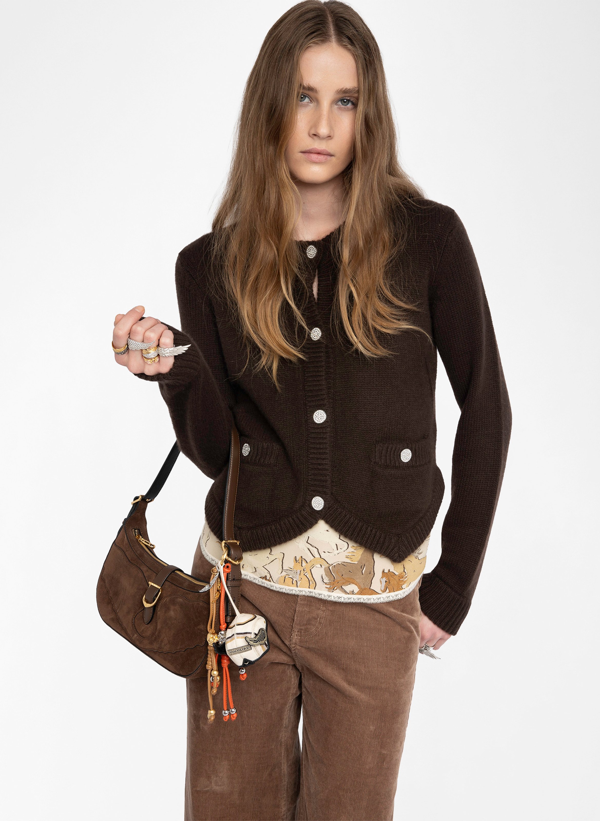 Kaschmir-Strickjacke mit Rundhalsausschnitt ZADIG&VOLTAIRE Braun