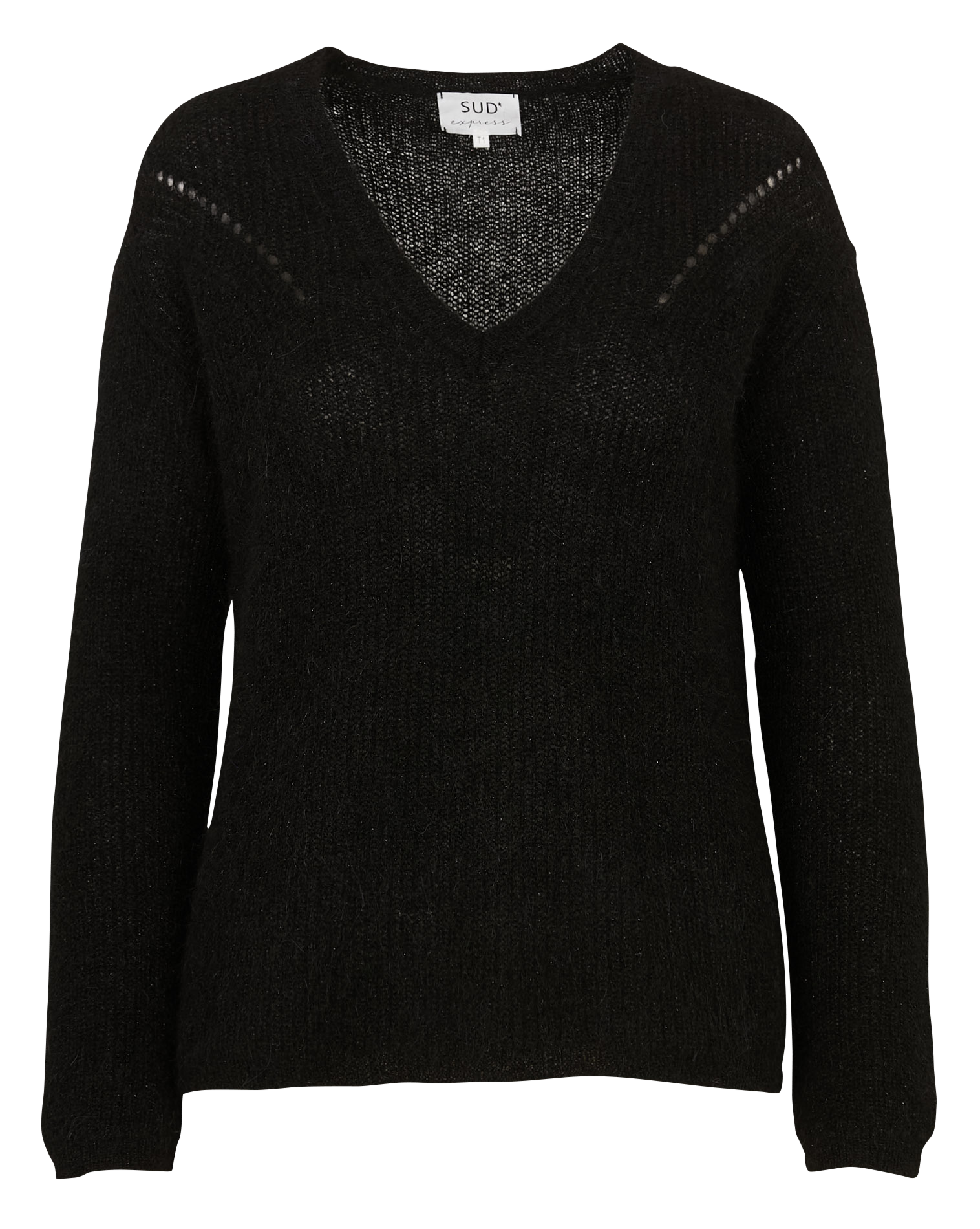 Pull droit col V métallisé en laine mélangée SUD EXPRESS Noir