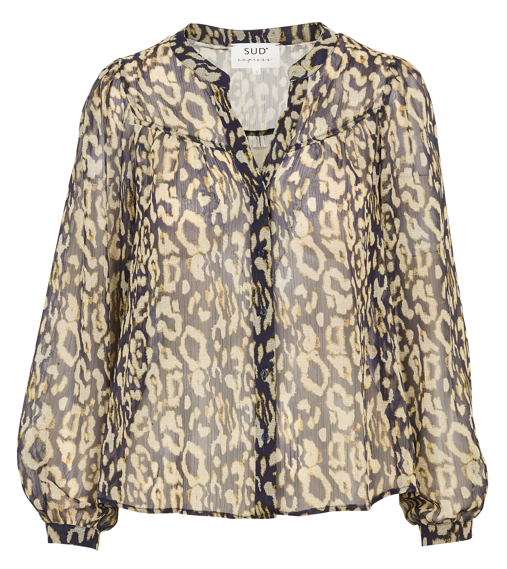 Blouse col tunisien imprimée léopard SUD EXPRESS Bleu