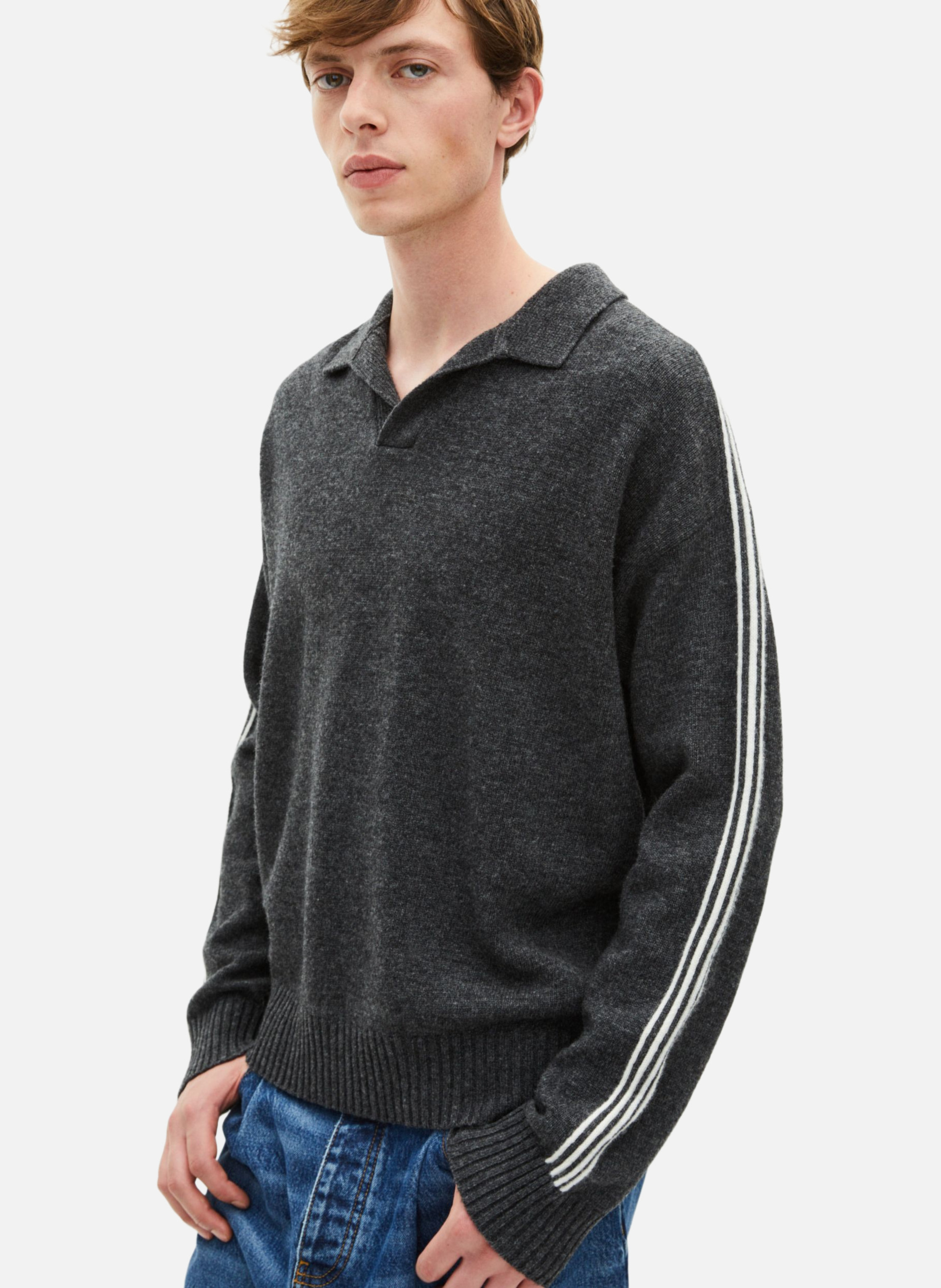 Polo sweater with contrasting stripes THE KOOPLES Grey