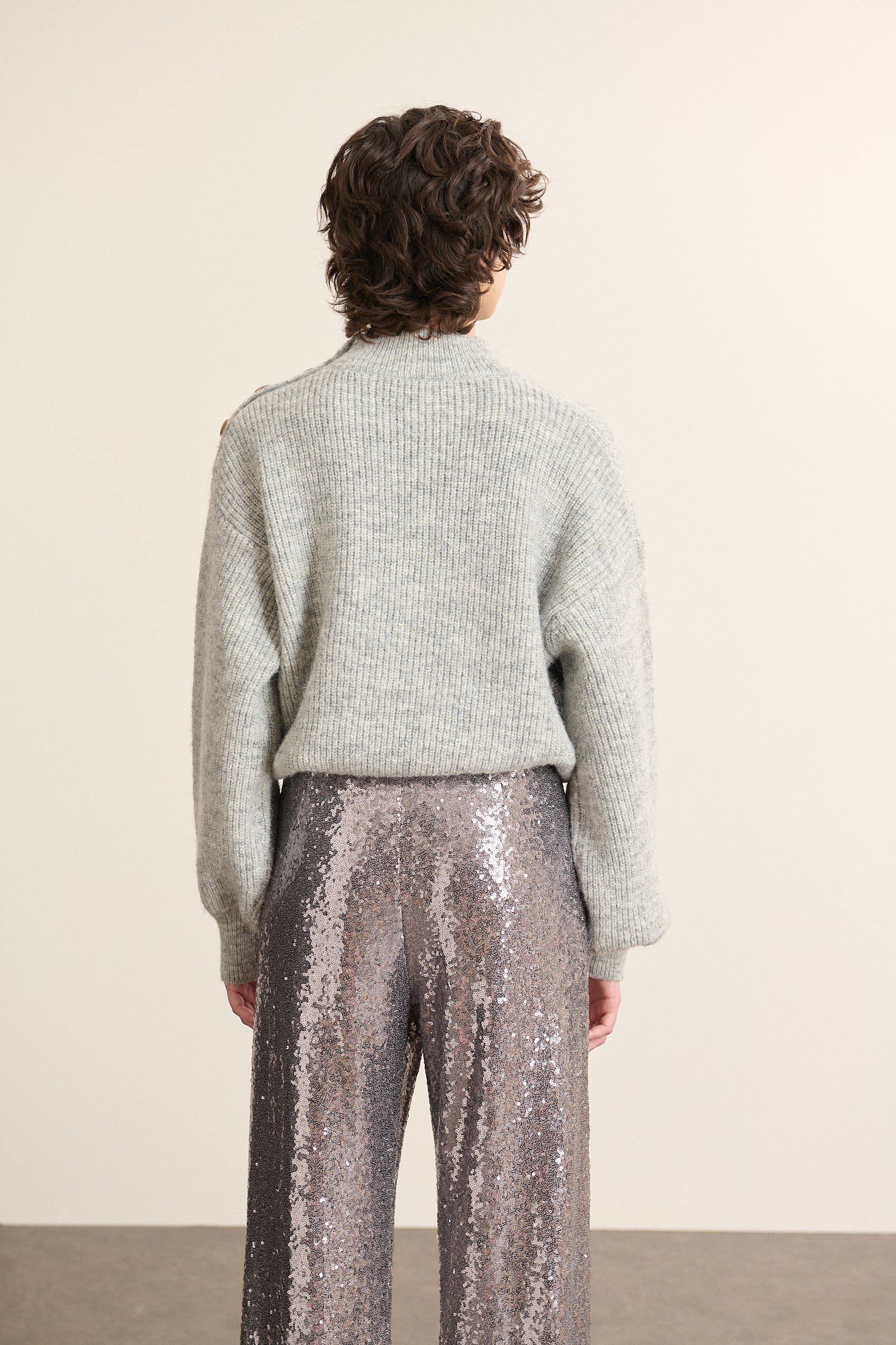 High neck buttoned wool blend sweater GARANCE PARIS Grey