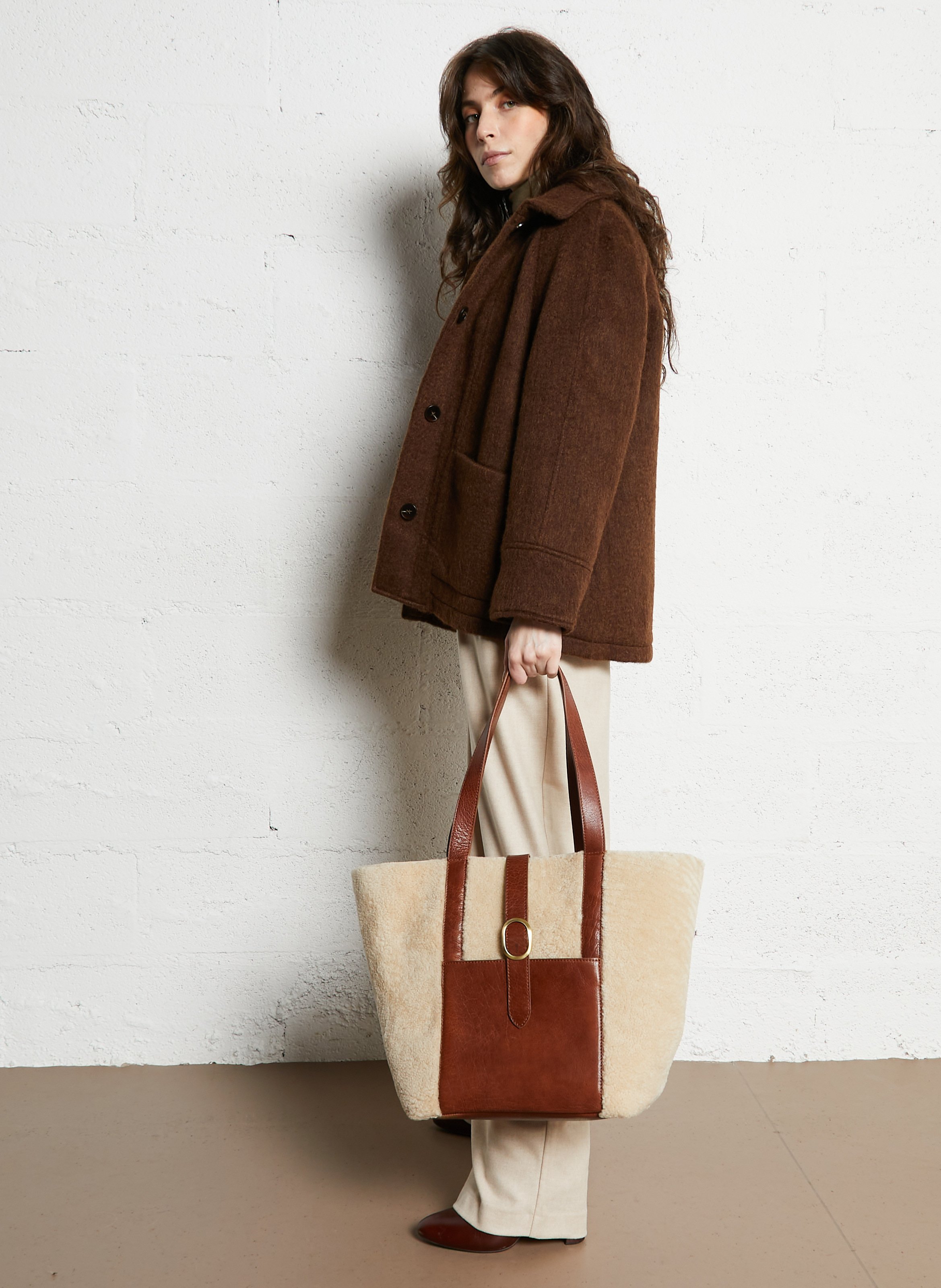 Sac week-end en fourrure bouclette MAISON 123 Blanc