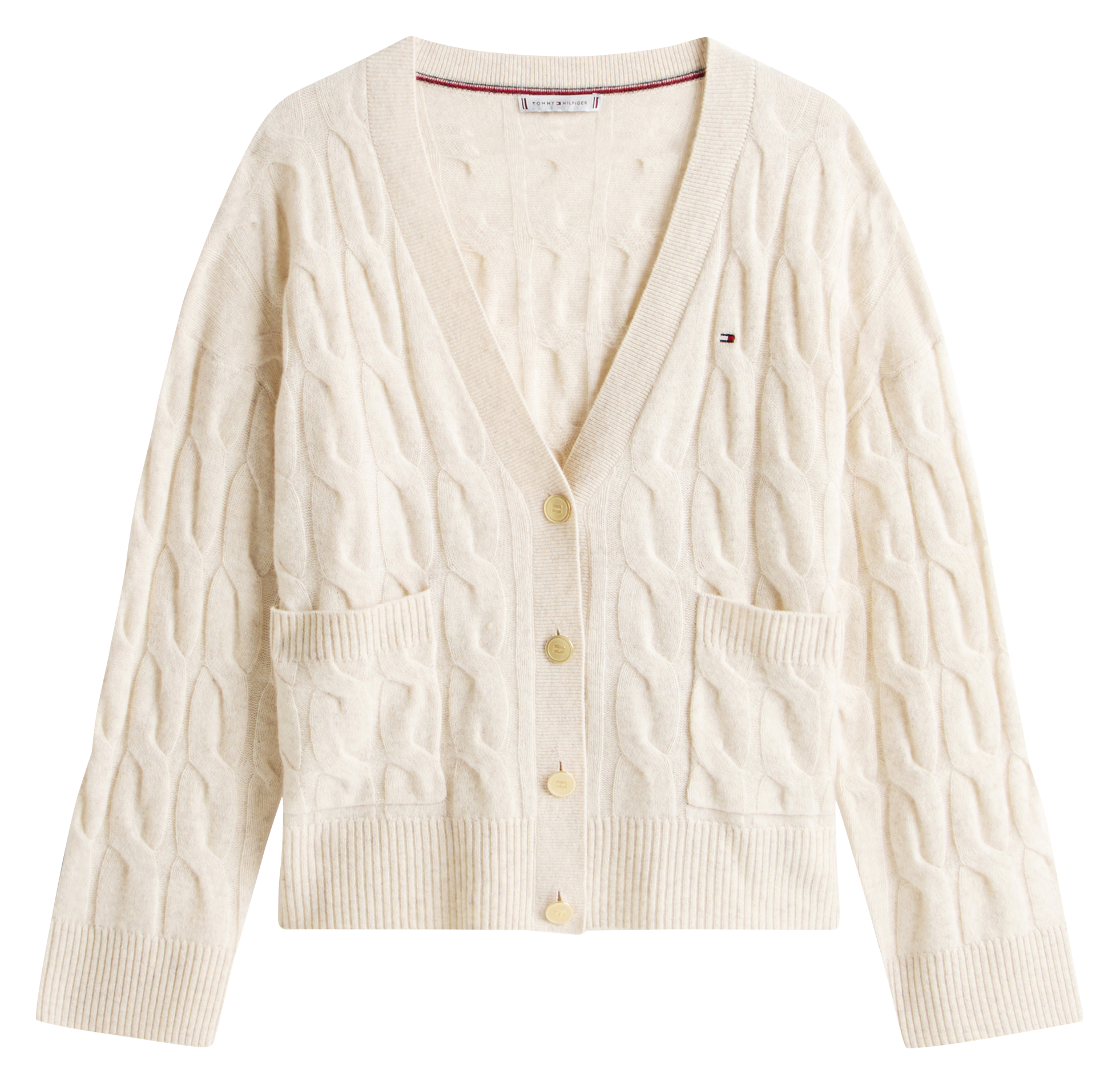 Cardigan col V droit en laine TOMMY HILFIGER Blanc