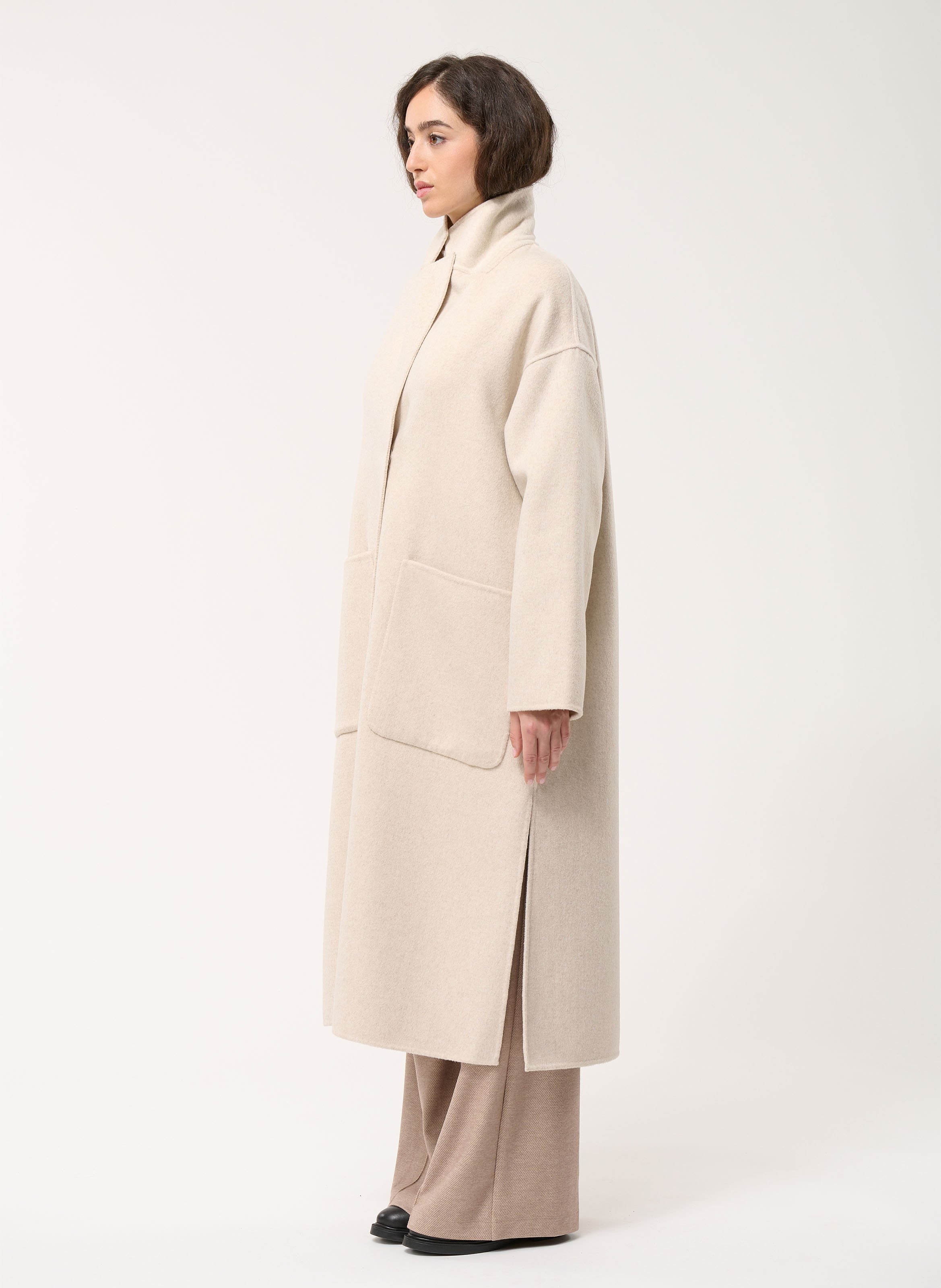 Manteau long en laine recyclée HUMILITY Blanc