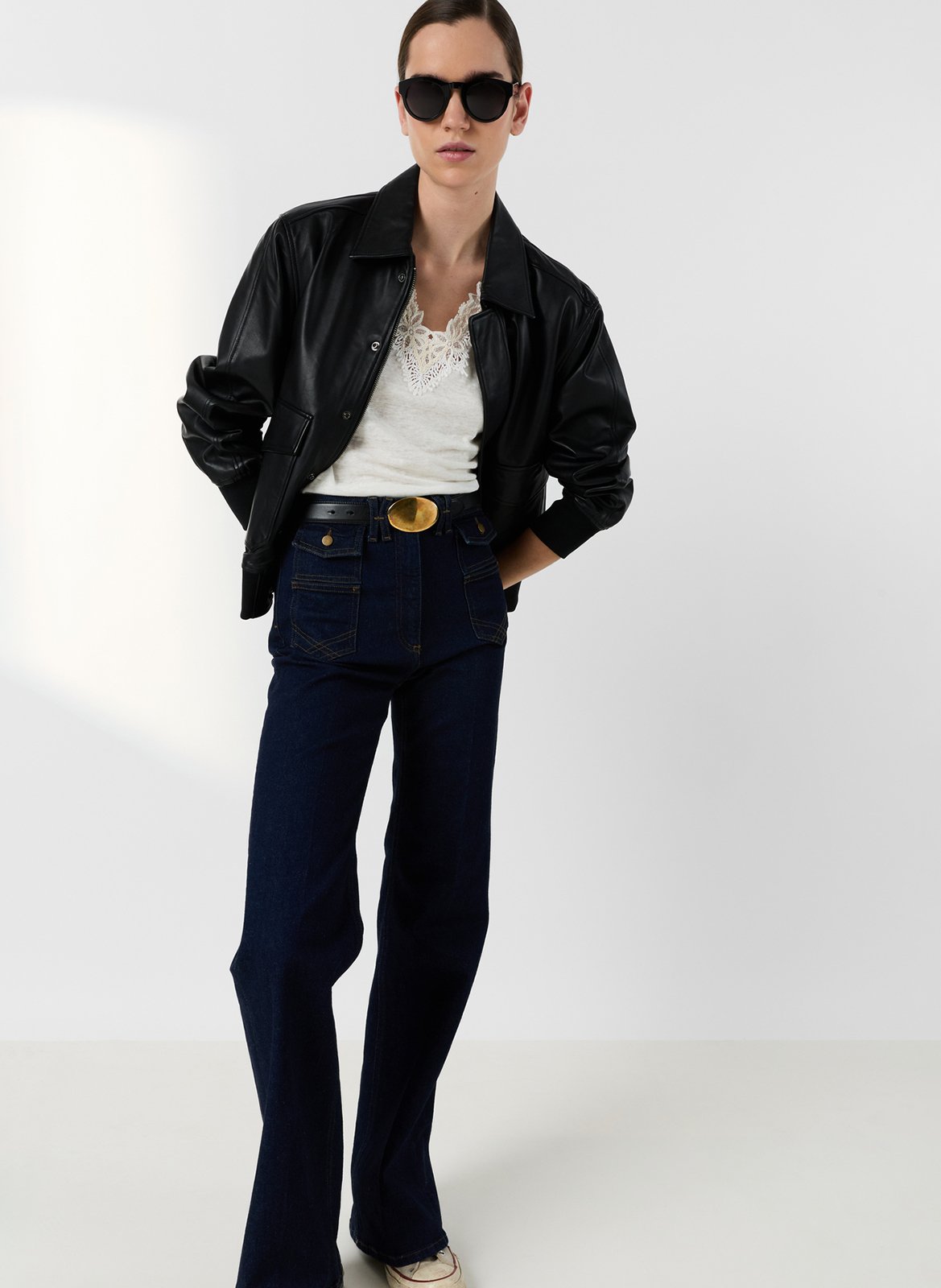 Leinen-T-Shirt mit V-Ausschnitt und Spitze GERARD DAREL Beige