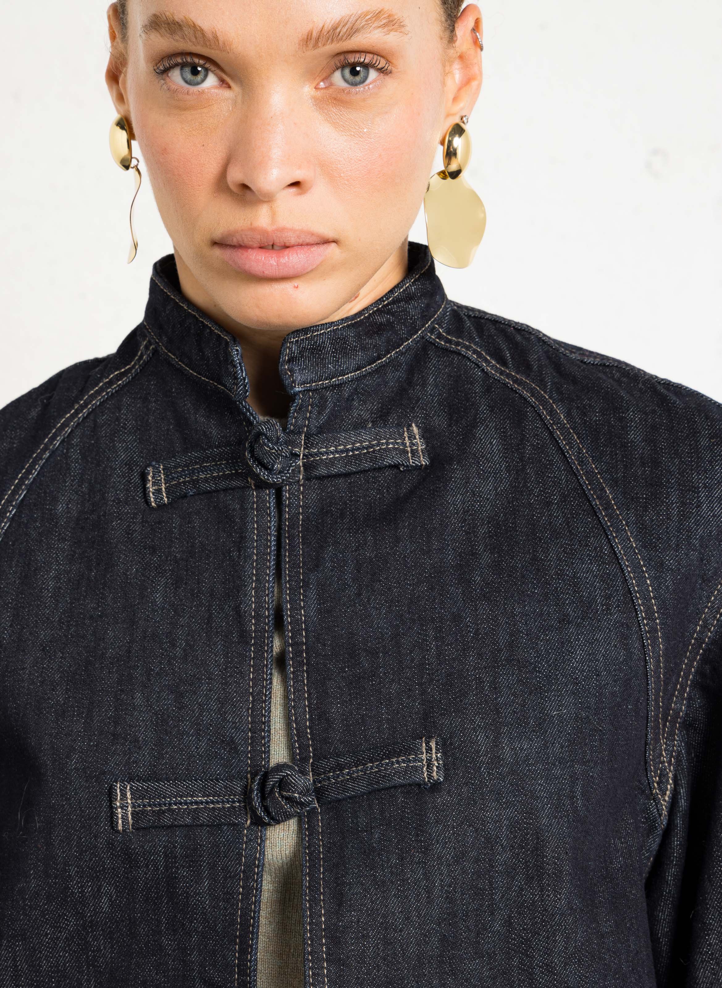 Oversized round neck raw denim jacket SOEUR Blue