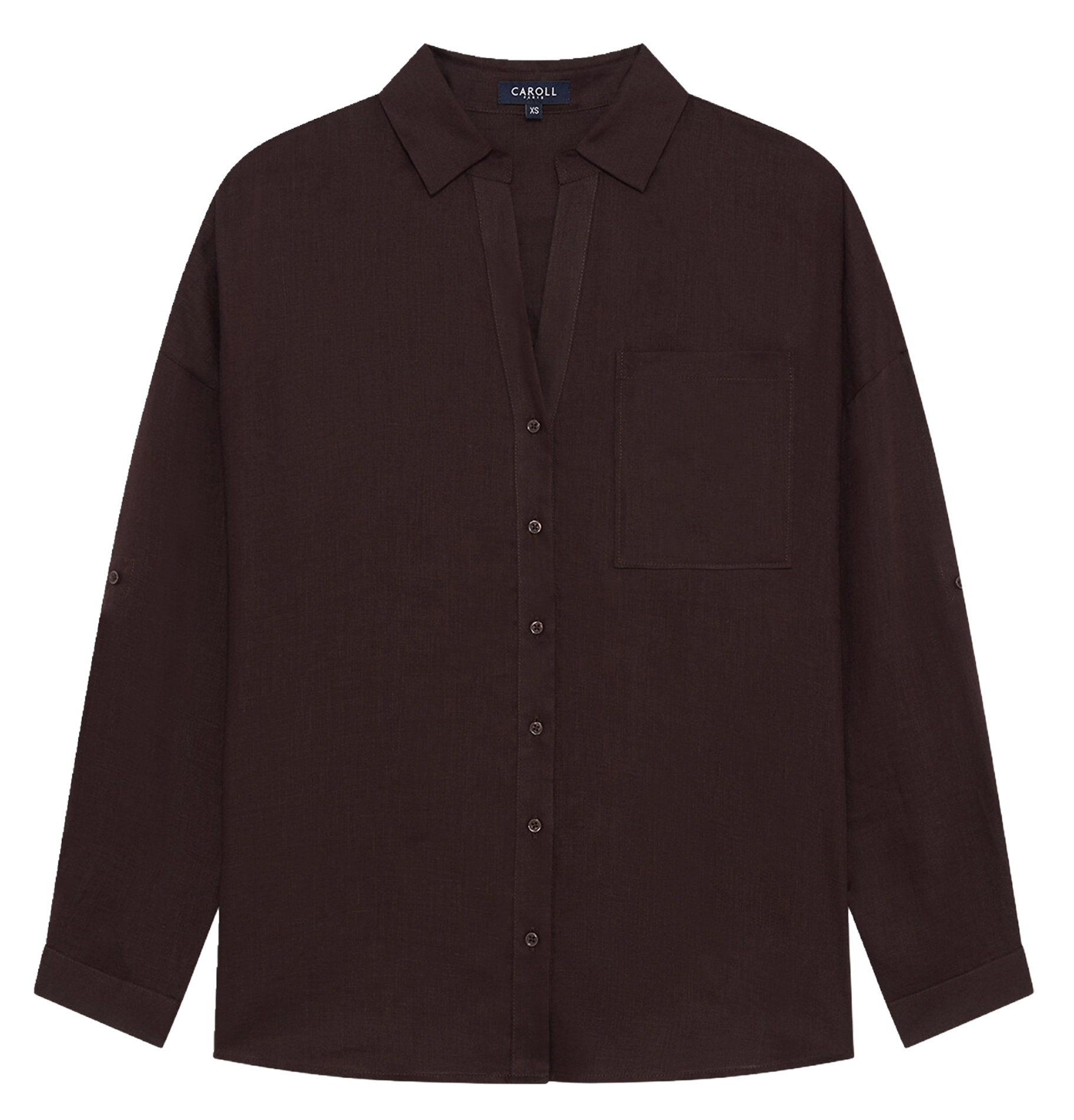 Geruit, linnen overhemd met klassieke kraag CAROLL Bruin