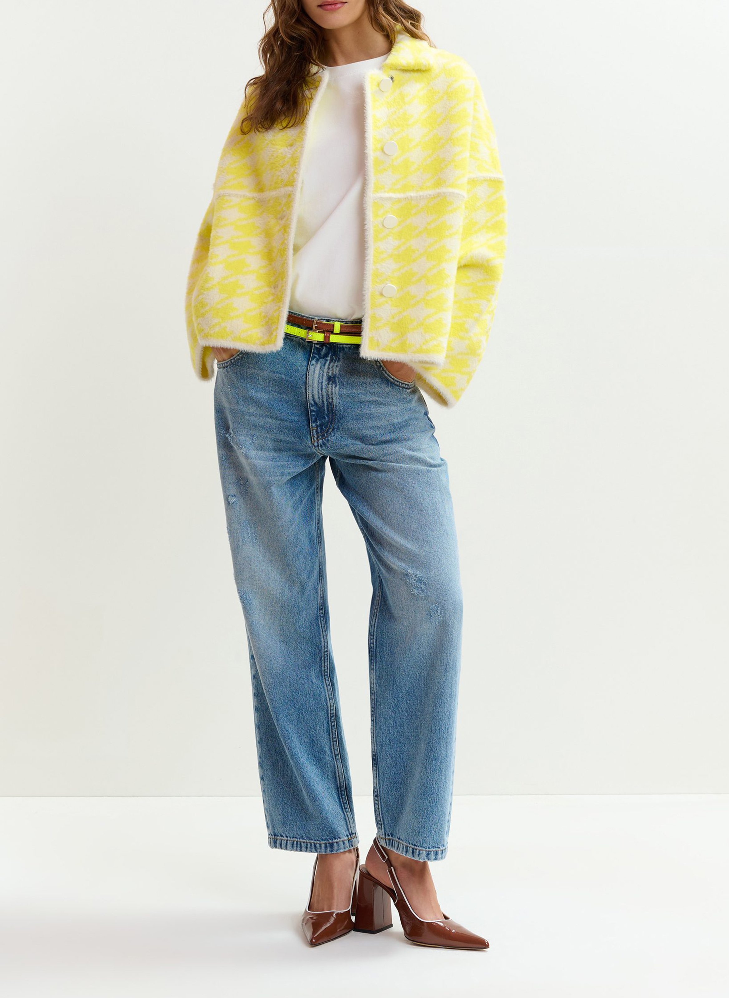 Straight jacket with classic collar print ESSENTIEL ANTWERP Yellow