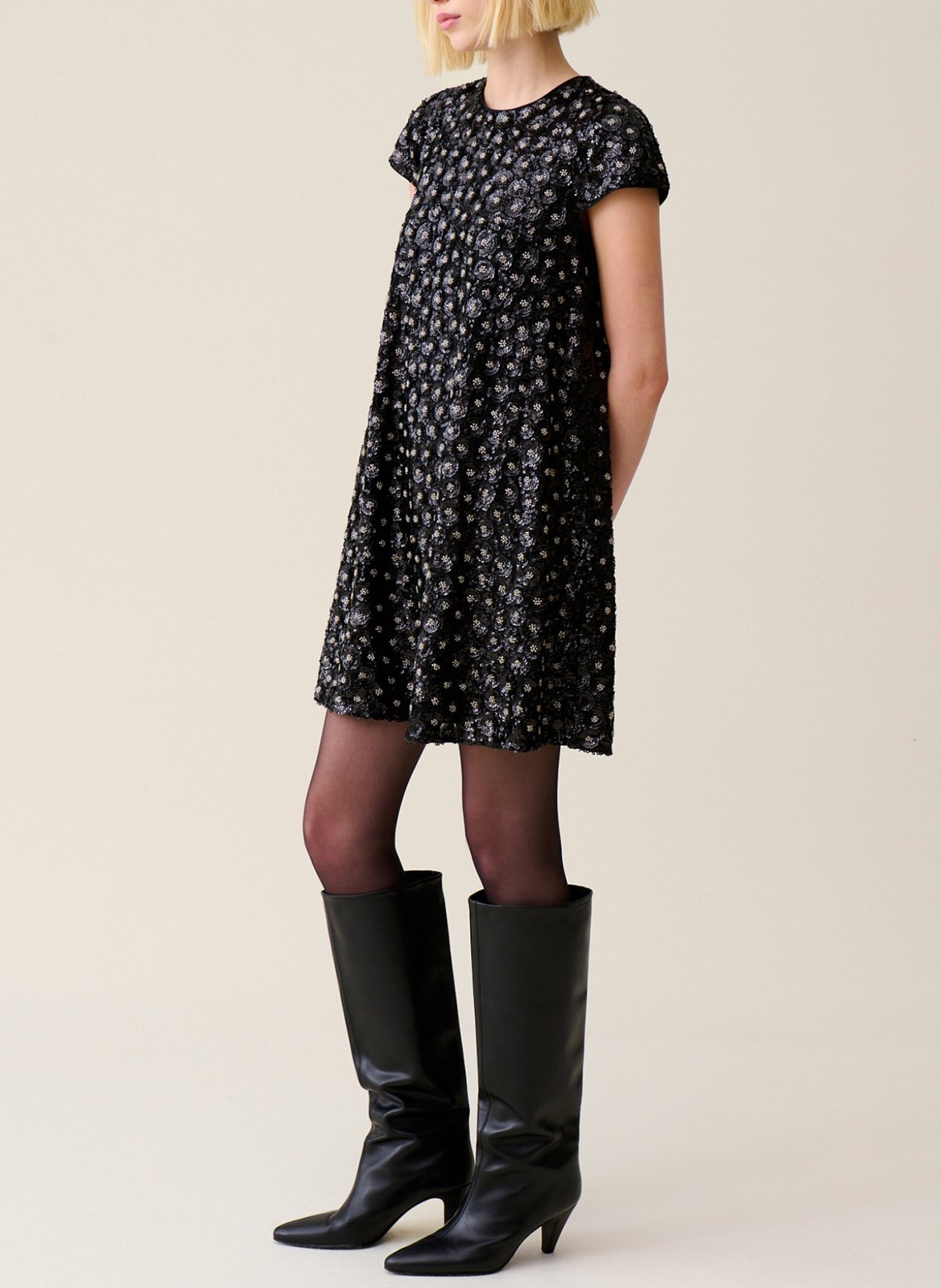 Robe courte col rond à paillettes CLAUDIE PIERLOT Noir