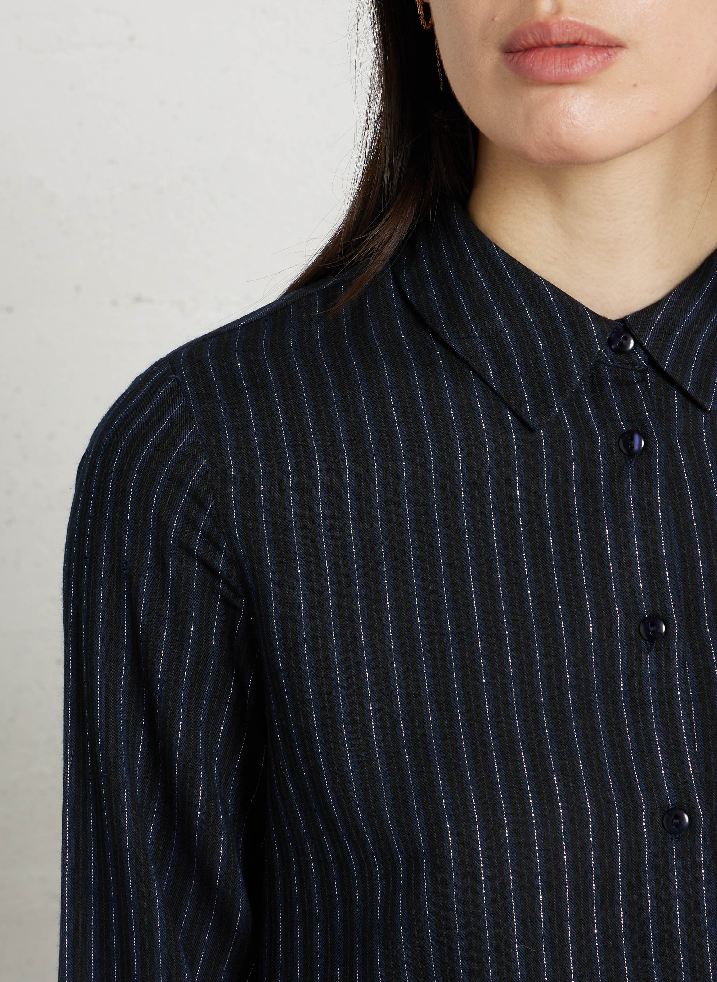 Chemise droite col classique à rayures métallisées MAISON 123 Bleu