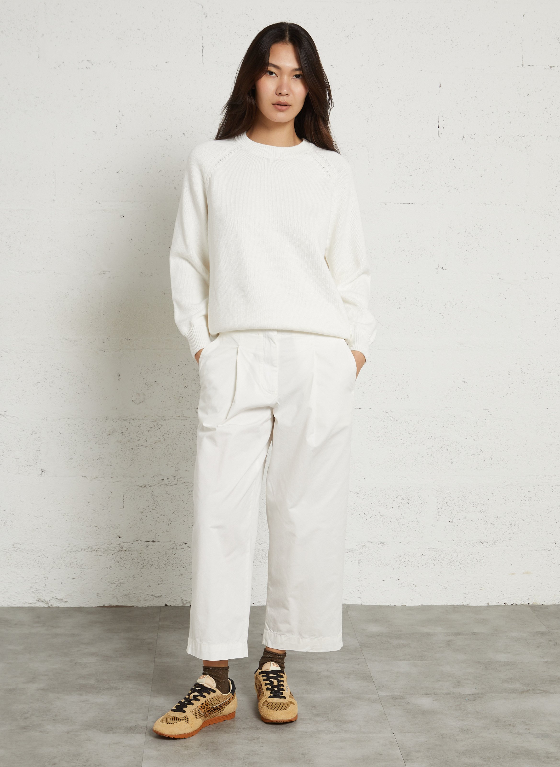 Pull droit col rond en coton SUD EXPRESS Blanc