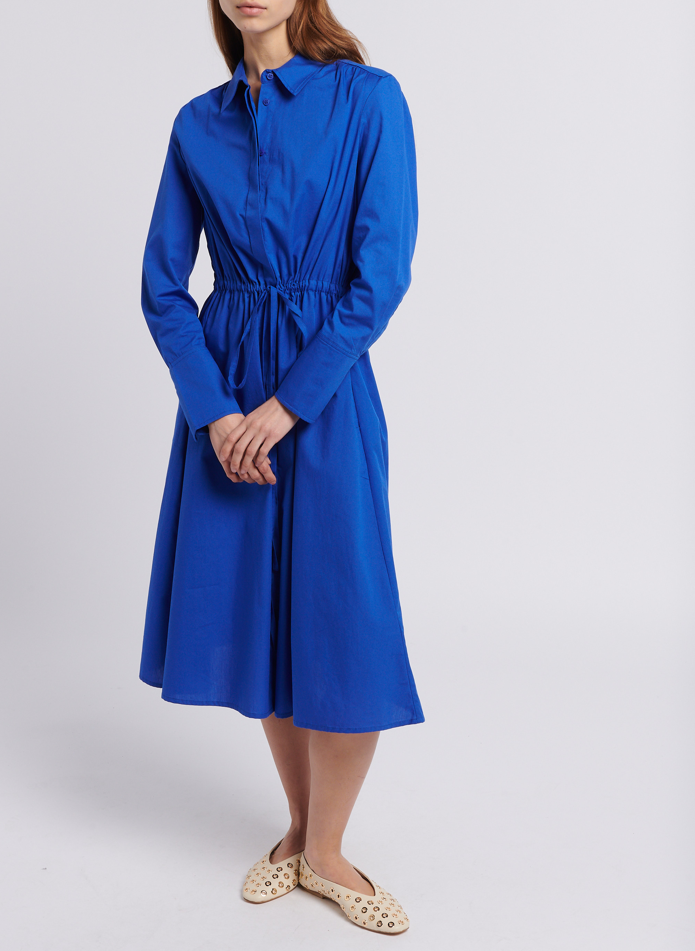 Robe midi droite col classique en coton ATTIC AND BARN Bleu