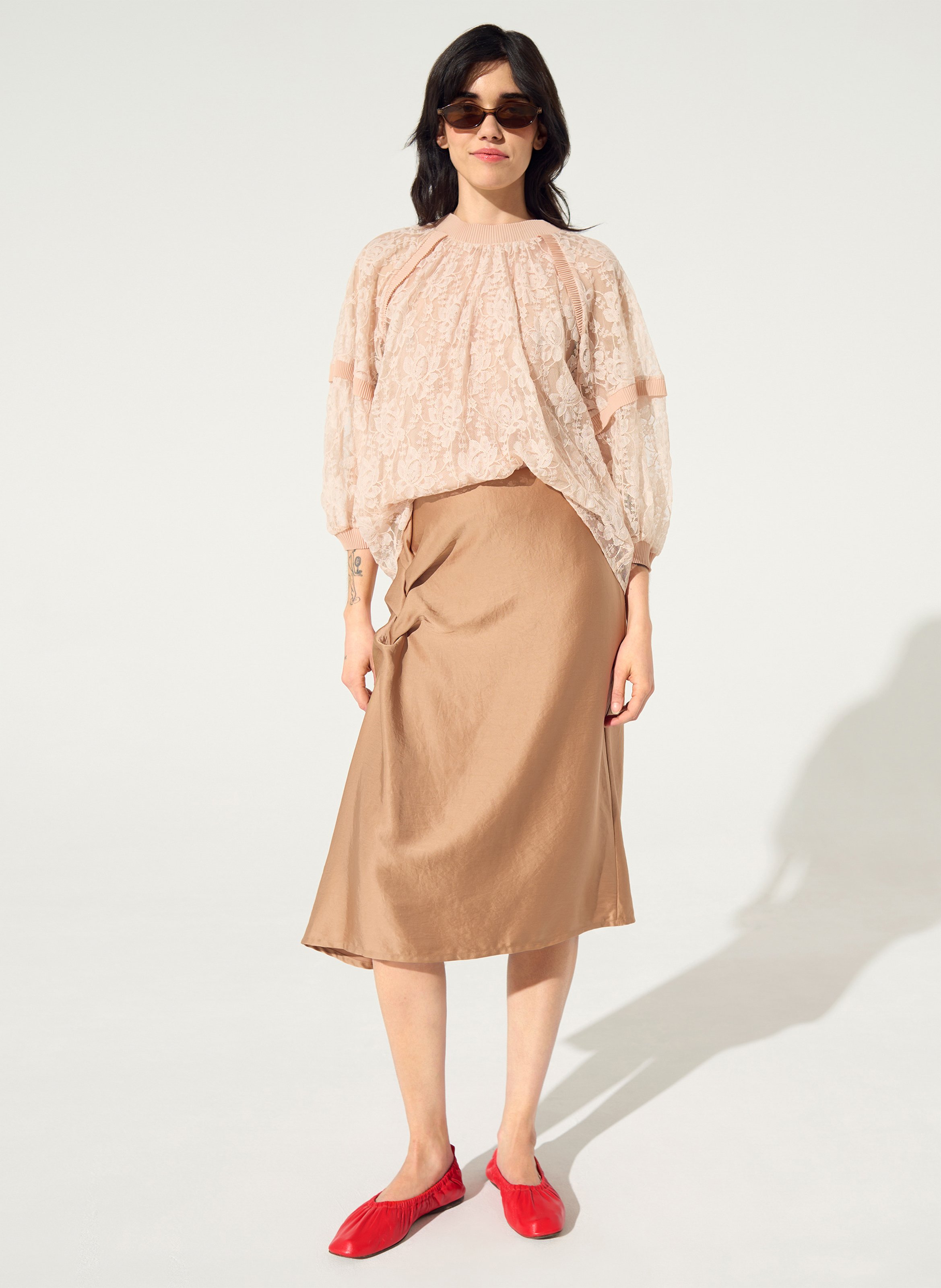 Weites Rundhals-Top aus Spitze COTELAC Rosa