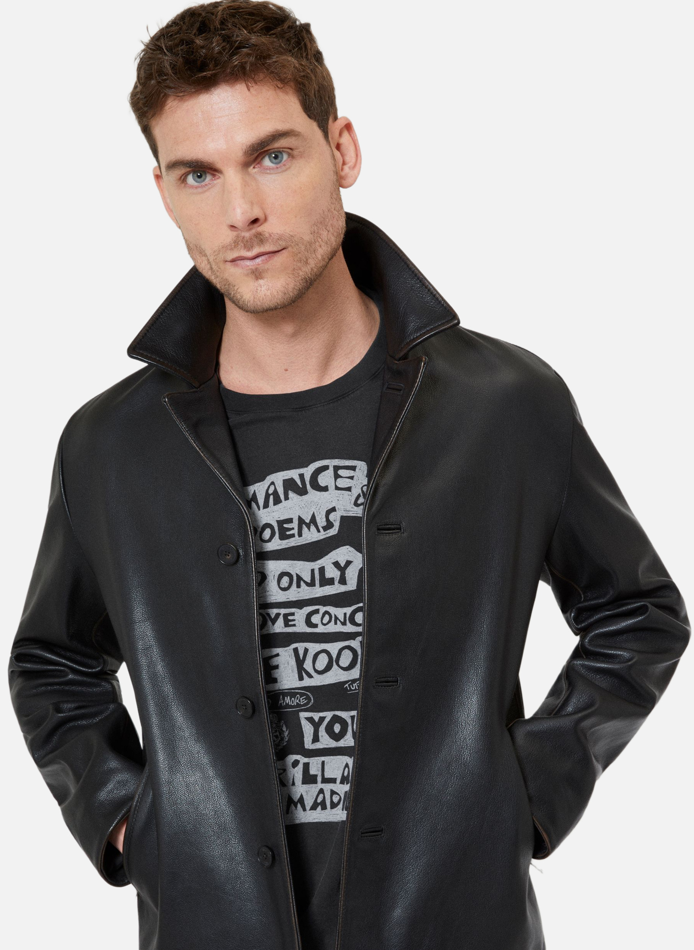 Leather jacket with tailored collar THE KOOPLES Black