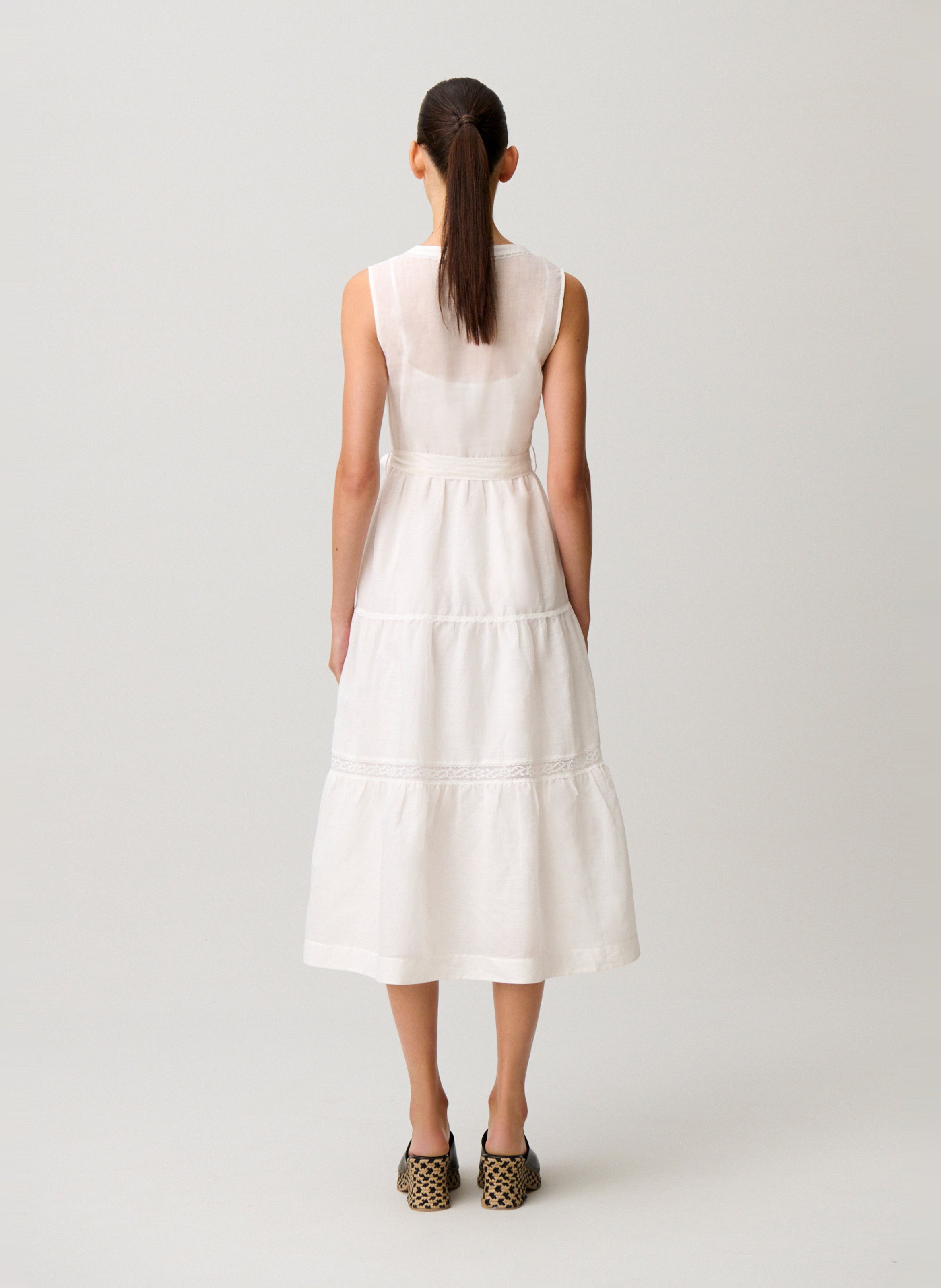 Langes Baumwollkleid mit V-Ausschnitt CLAUDIE PIERLOT Beige