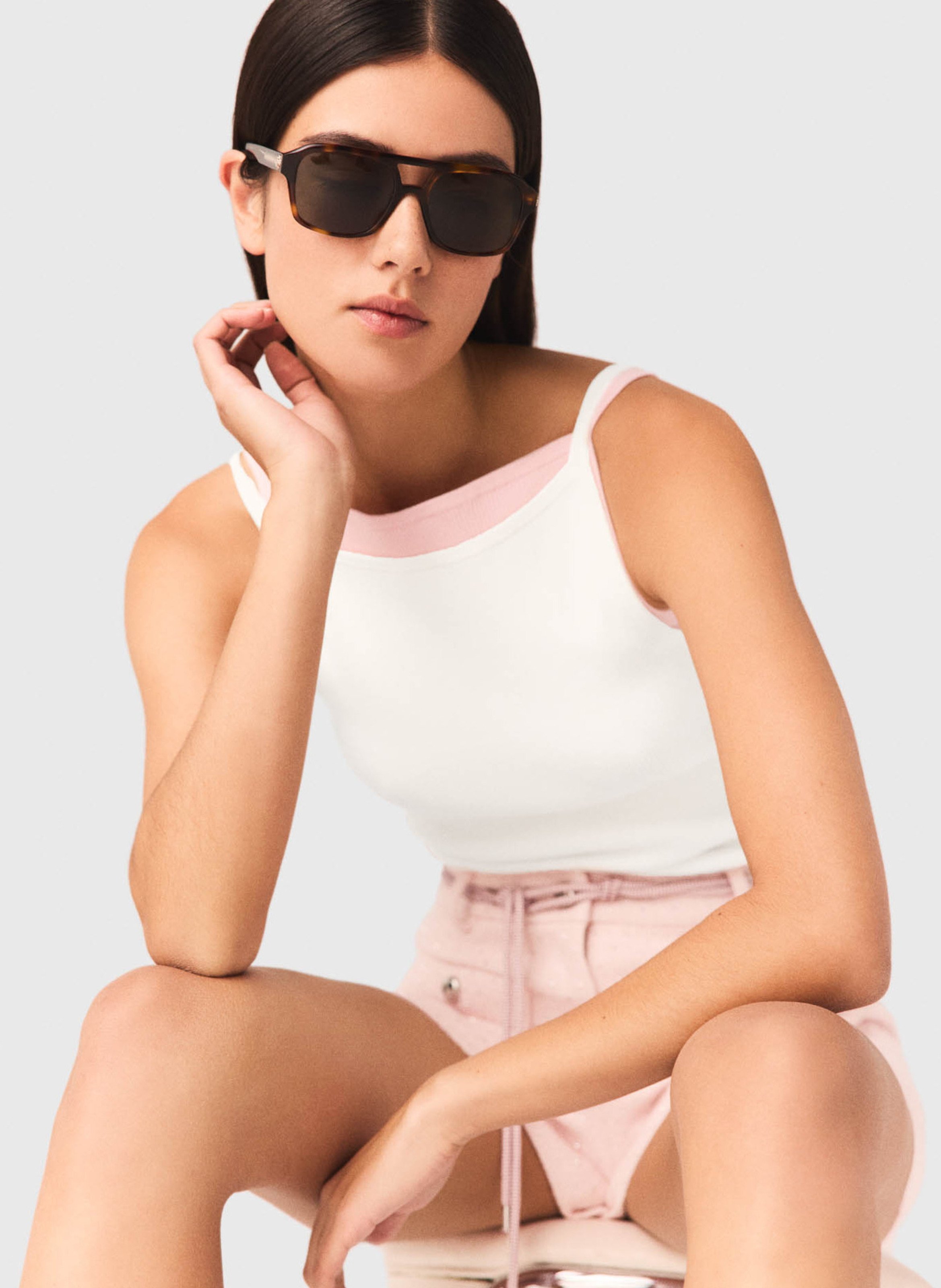 Ribbed cotton blend fitted top MAJE White