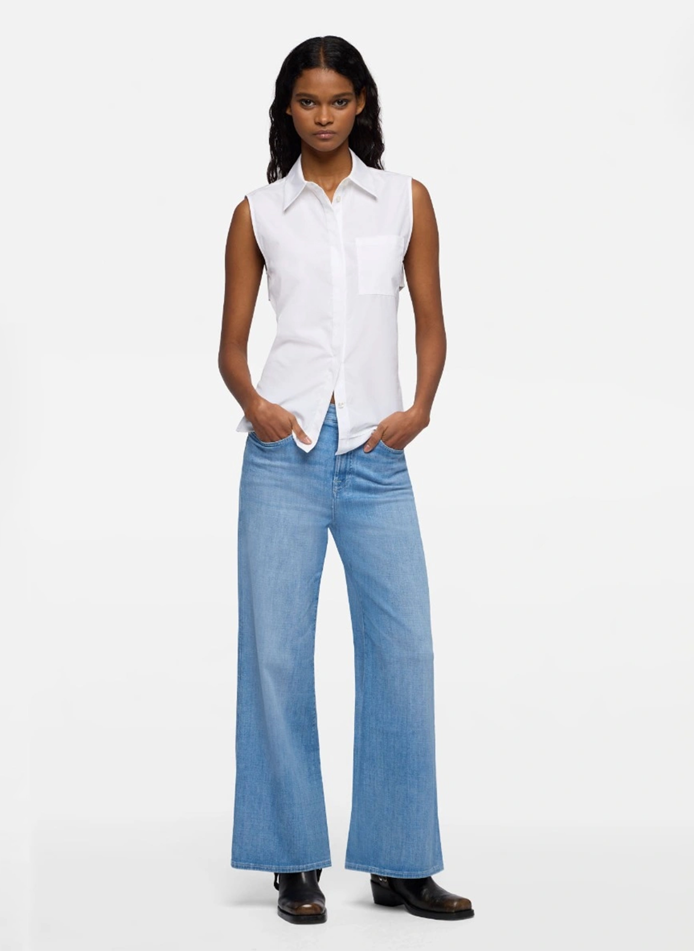 Flared cotton-blend jeans 7 FOR ALL MANKIND Blue