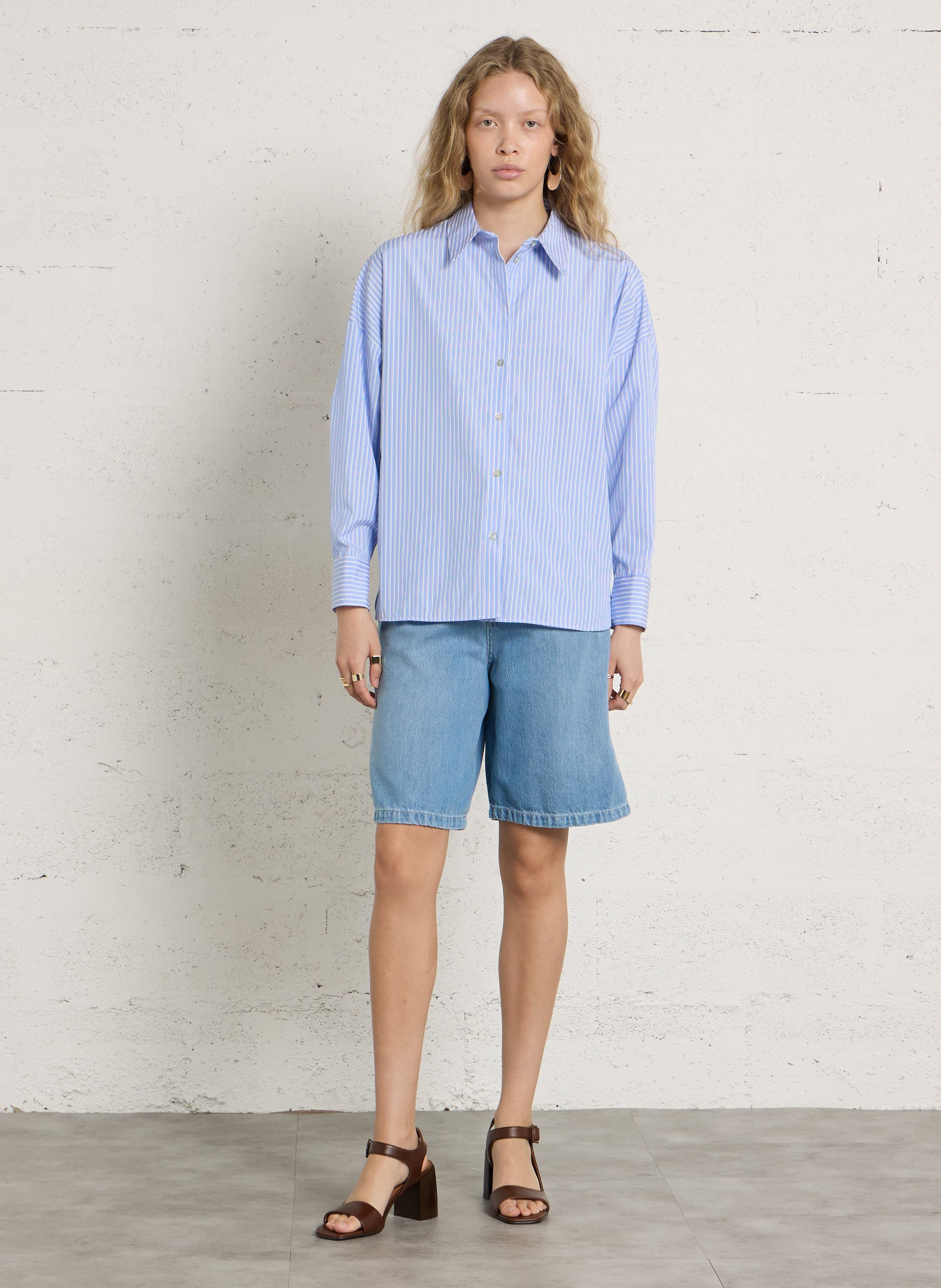 Bermuda met hoge taille in katoenmix. PLEASE Blauw