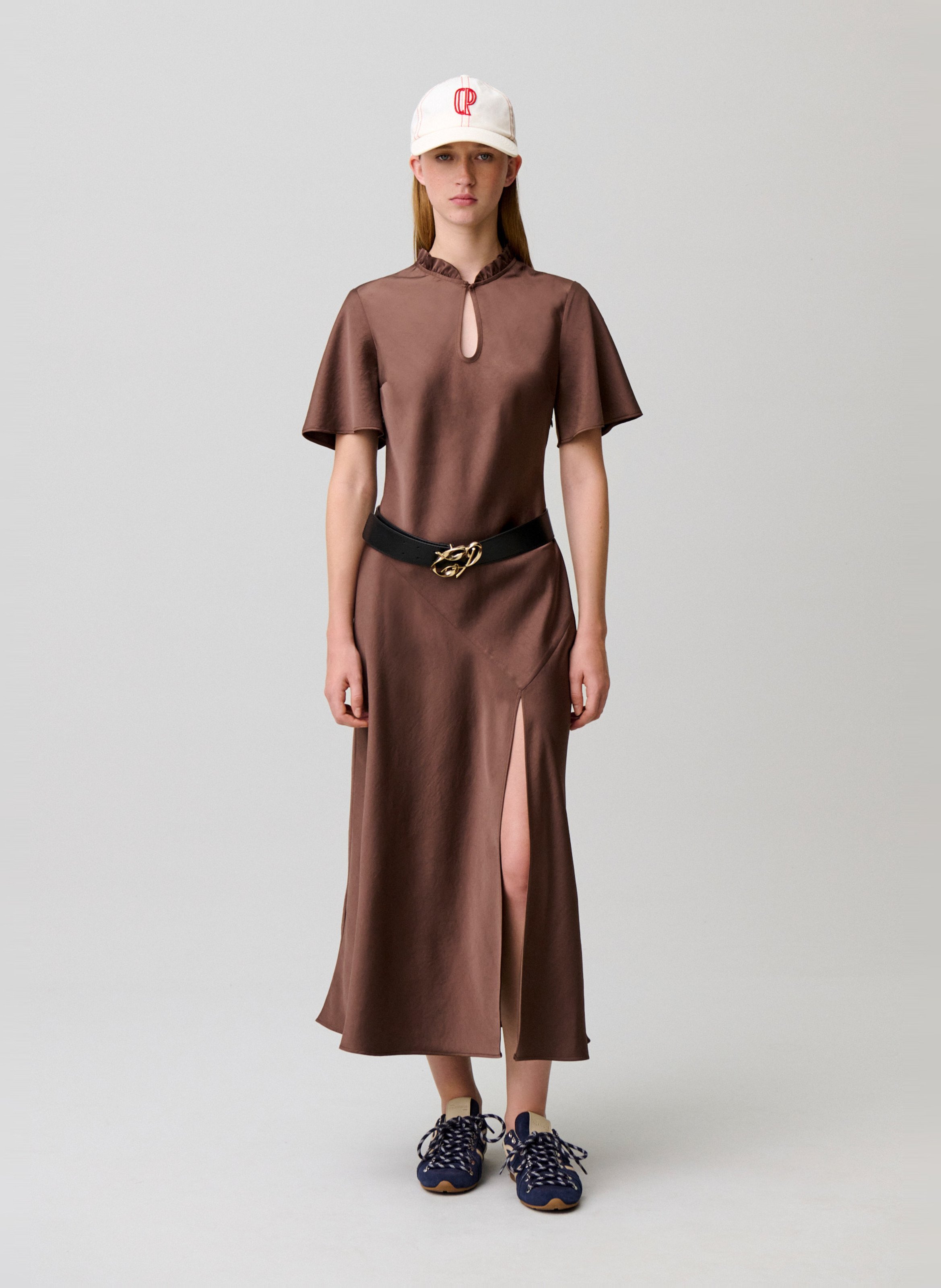 Solid slit maxi dress Brown
