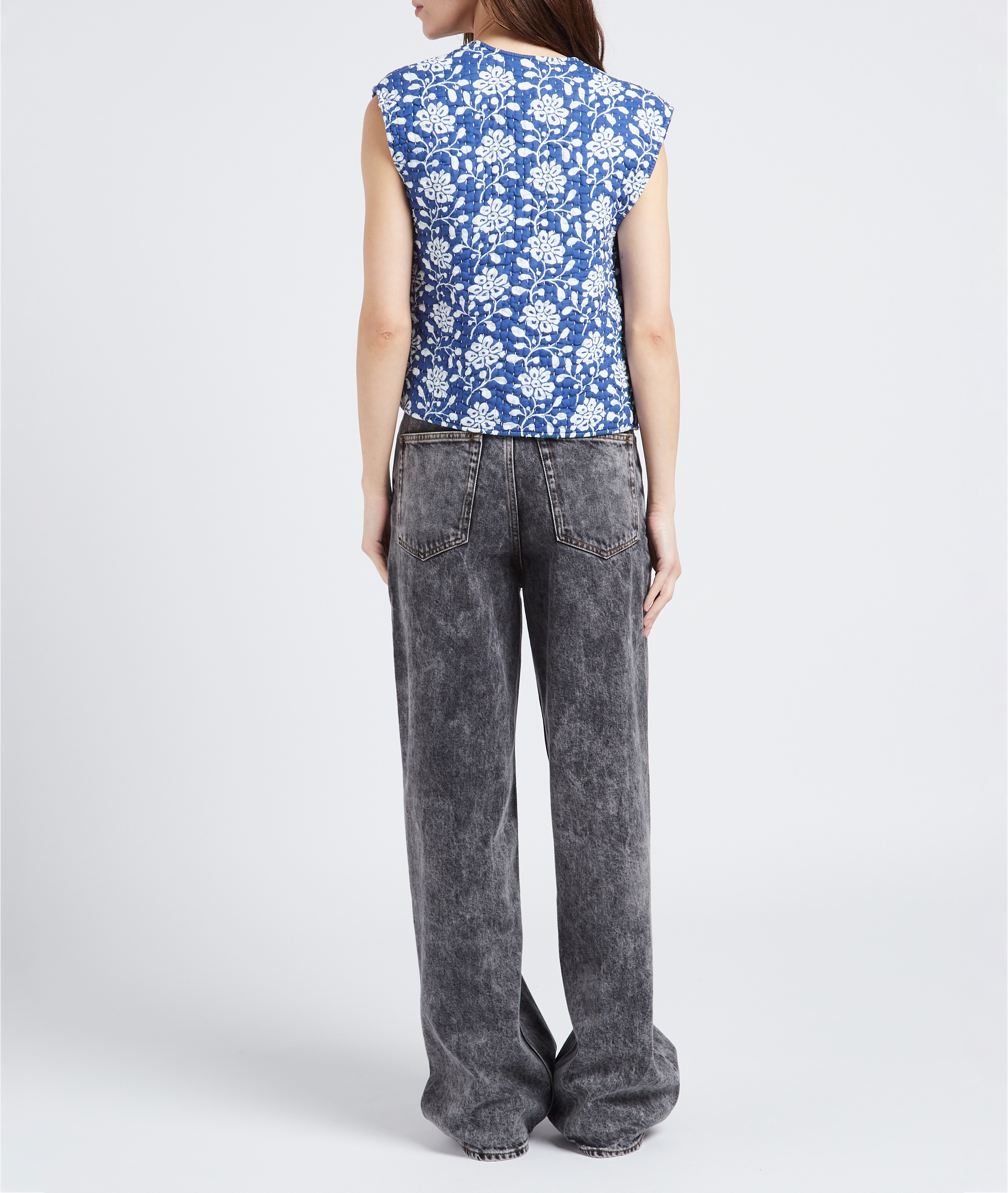 Mouwloos, gewatteerd, katoenen vestje met print SWILDENS Blauw