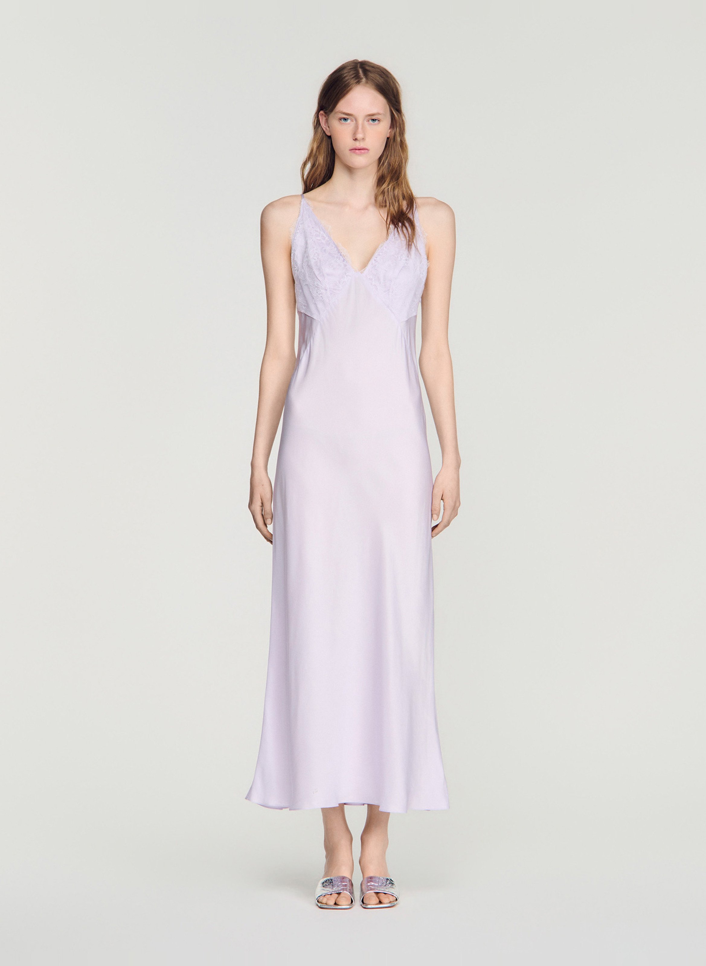 Long V-neck dress SANDRO Purple