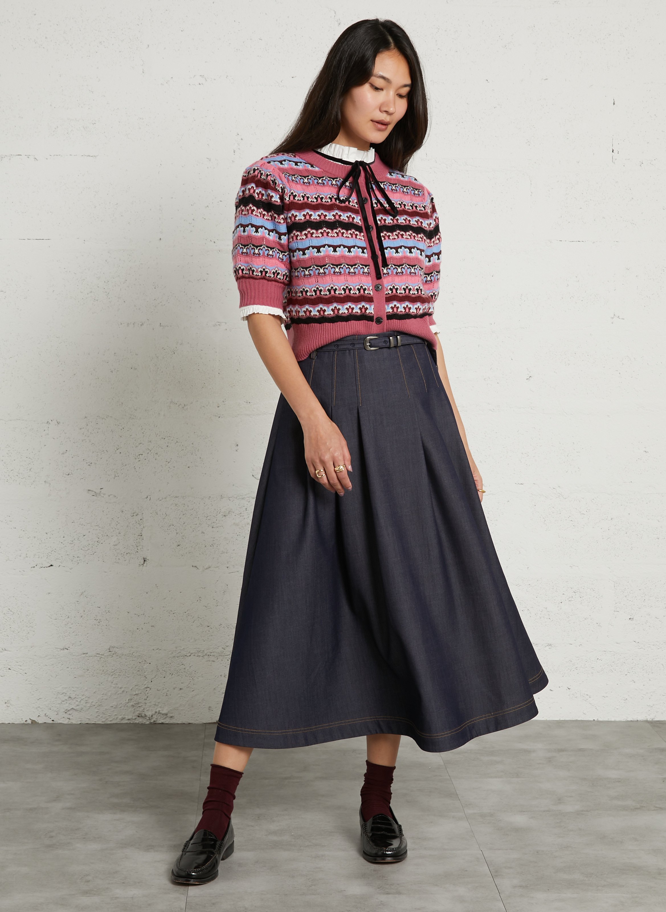 Round neck patterned vest SUNCOO Pink