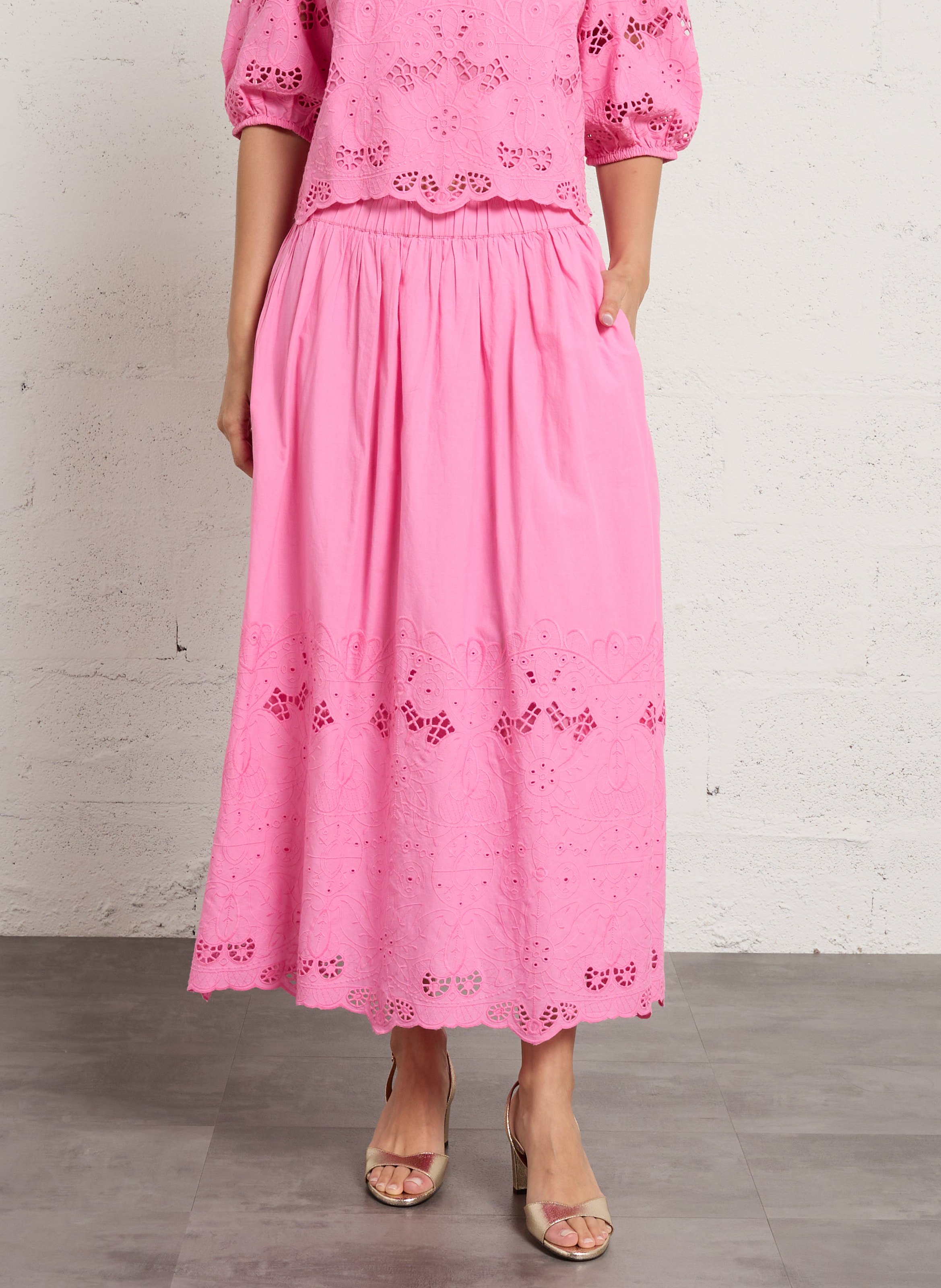 Jupe évasée en coton  MAISON 123 Rose