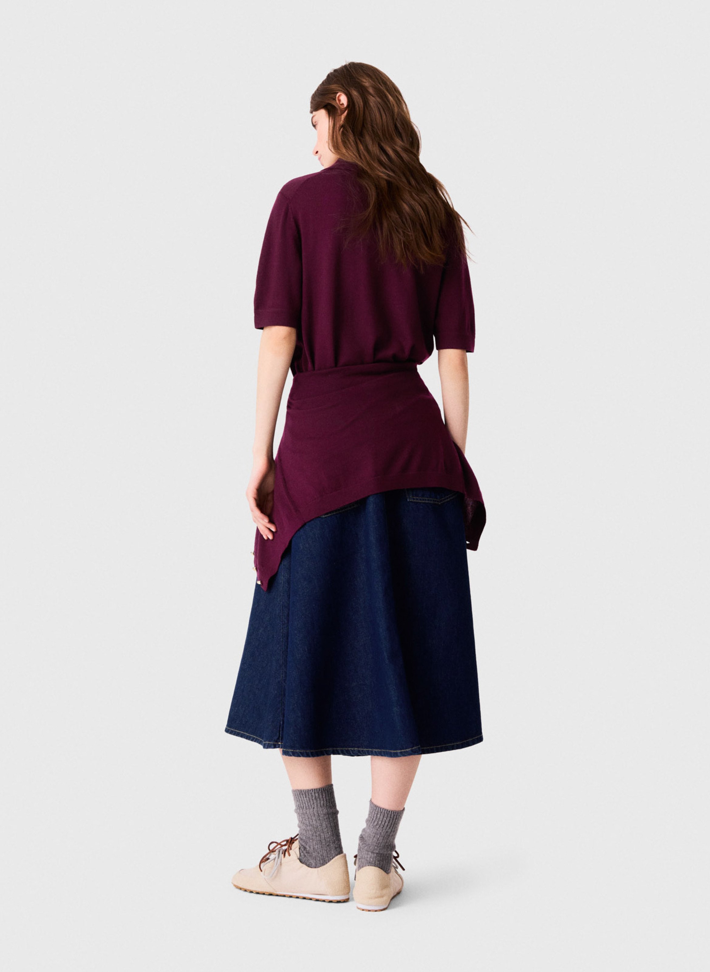 Solid wool straight fit polo MAJE Purple