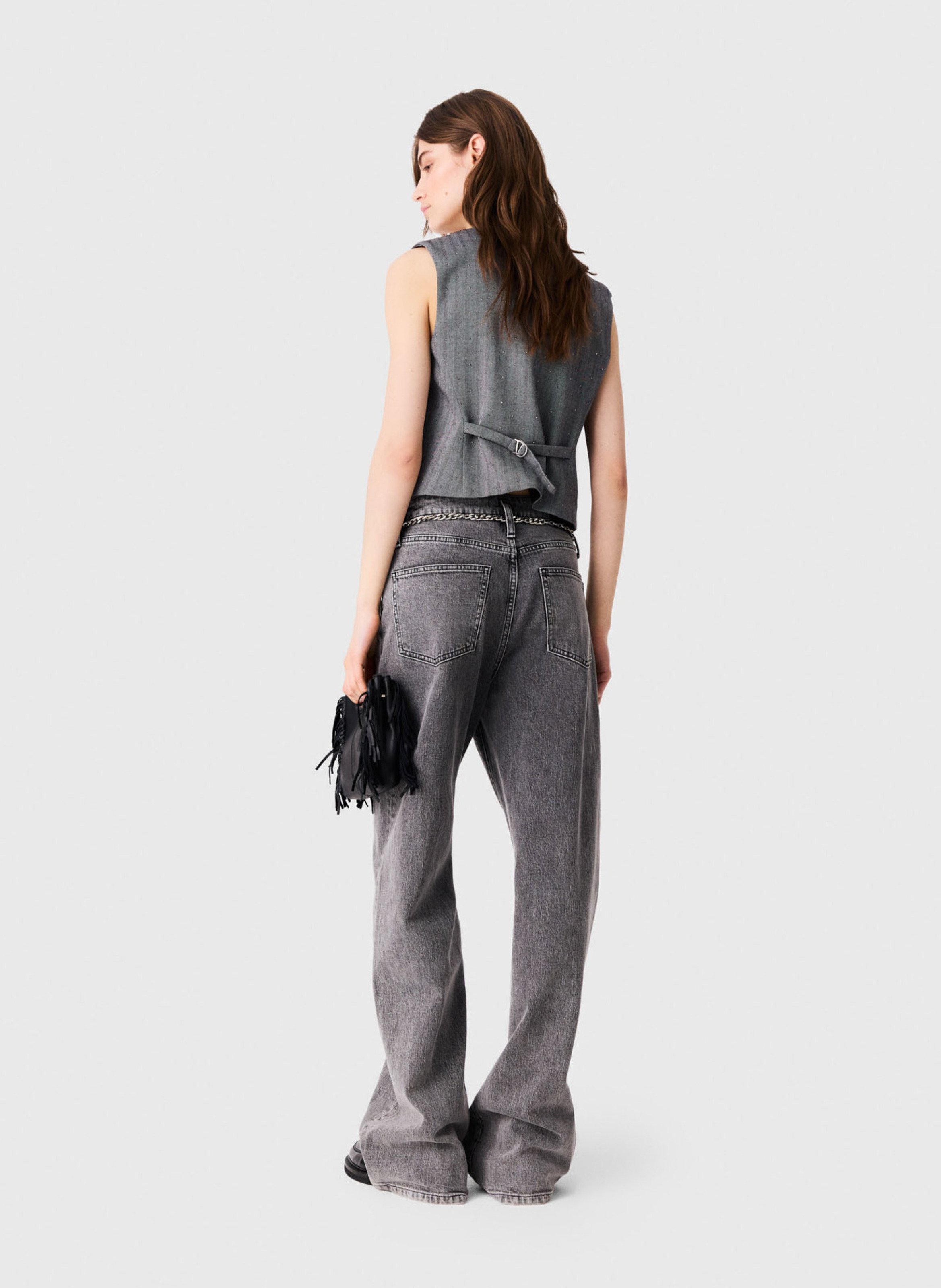 Gilet tailleur col V rayé MAJE Gris