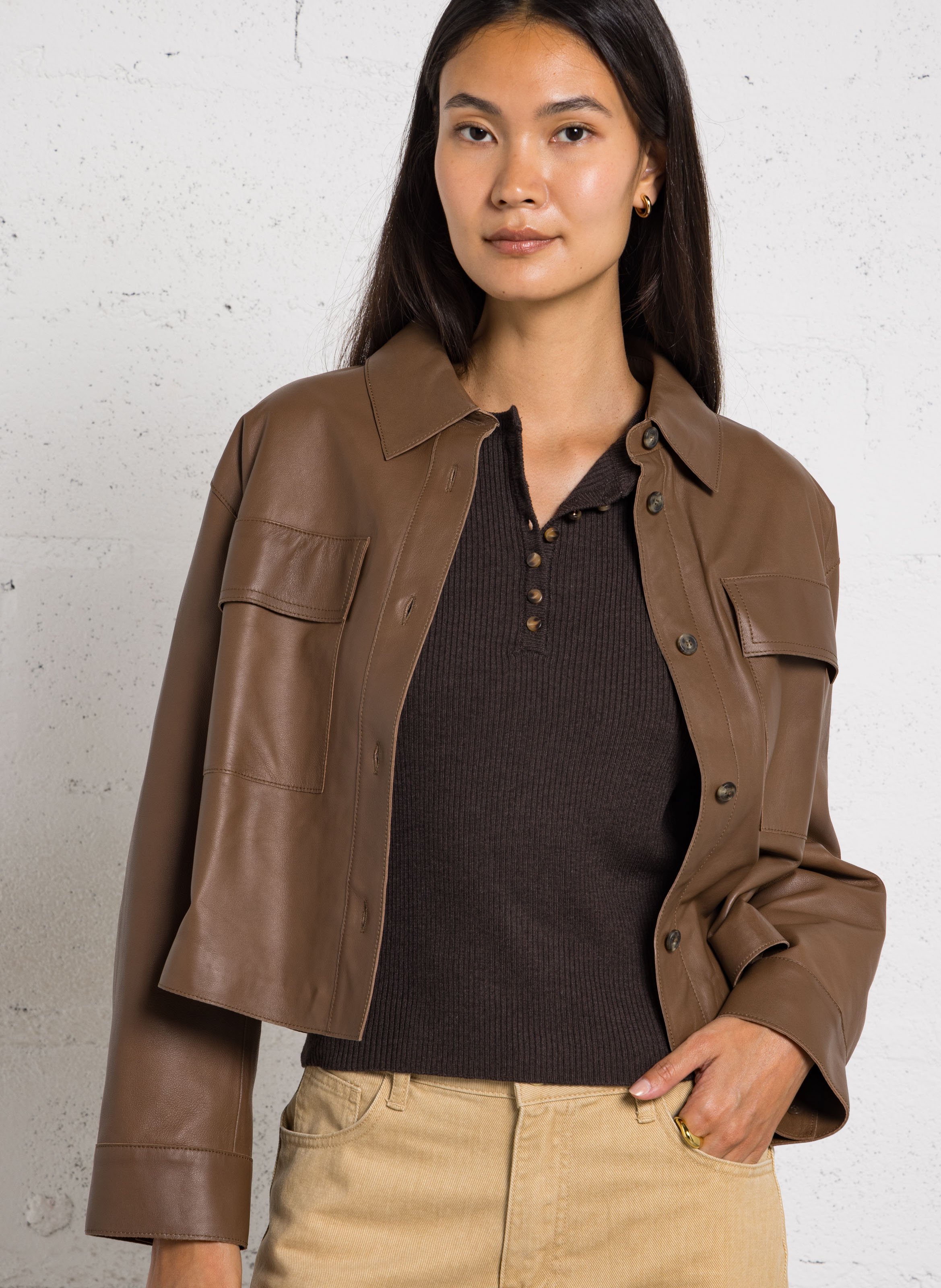 Kurze gerade Lederjacke MAX MARA WEEK END Braun