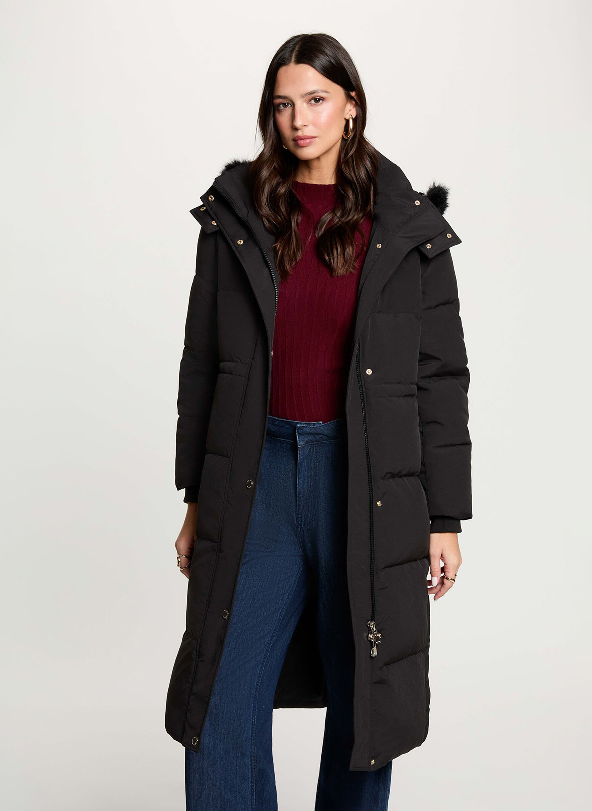 Langer taillierter Parka mit Kapuze MORGAN Schwarz