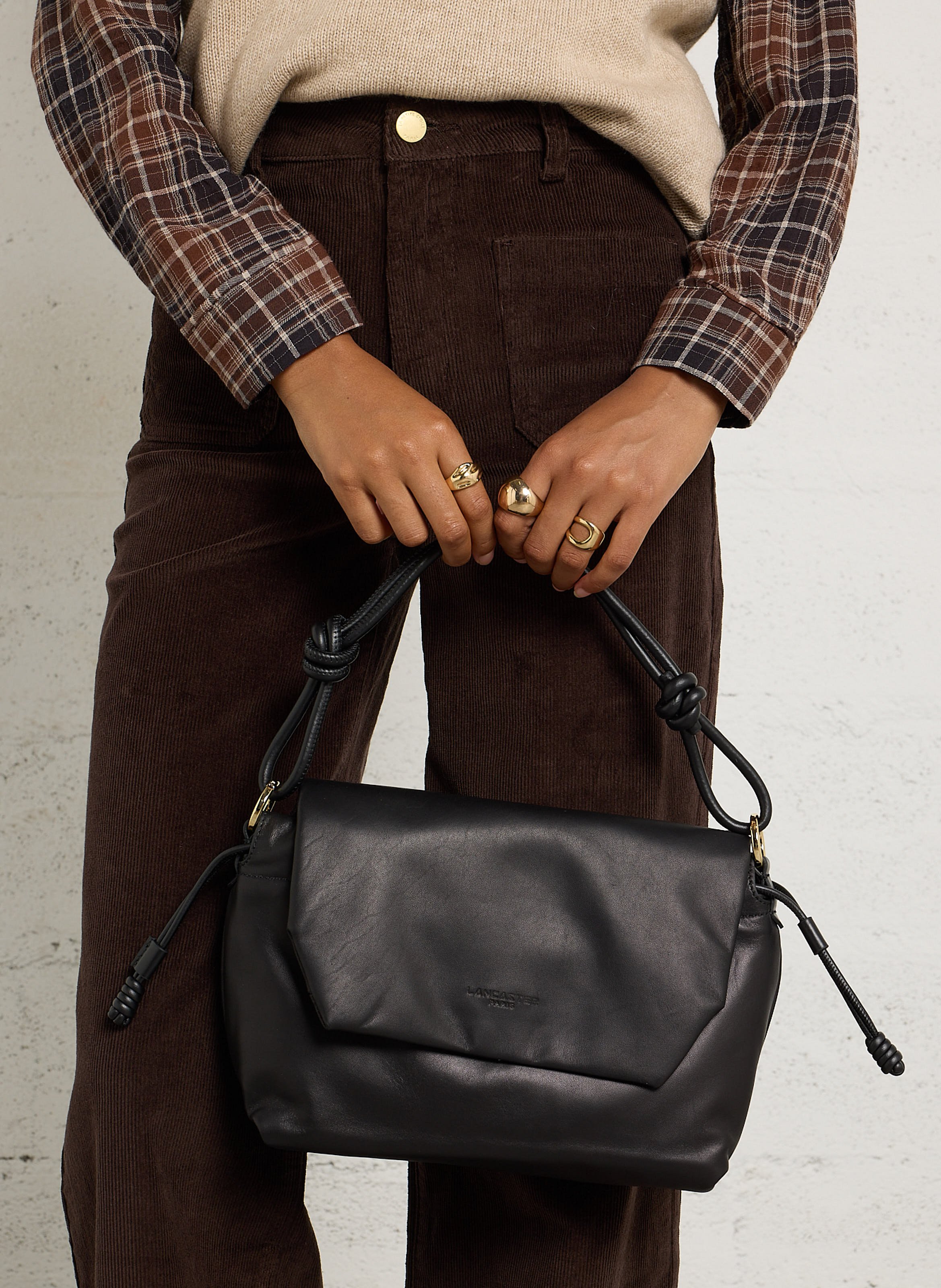Sac porté épaule en cuir  LANCASTER PARIS Noir