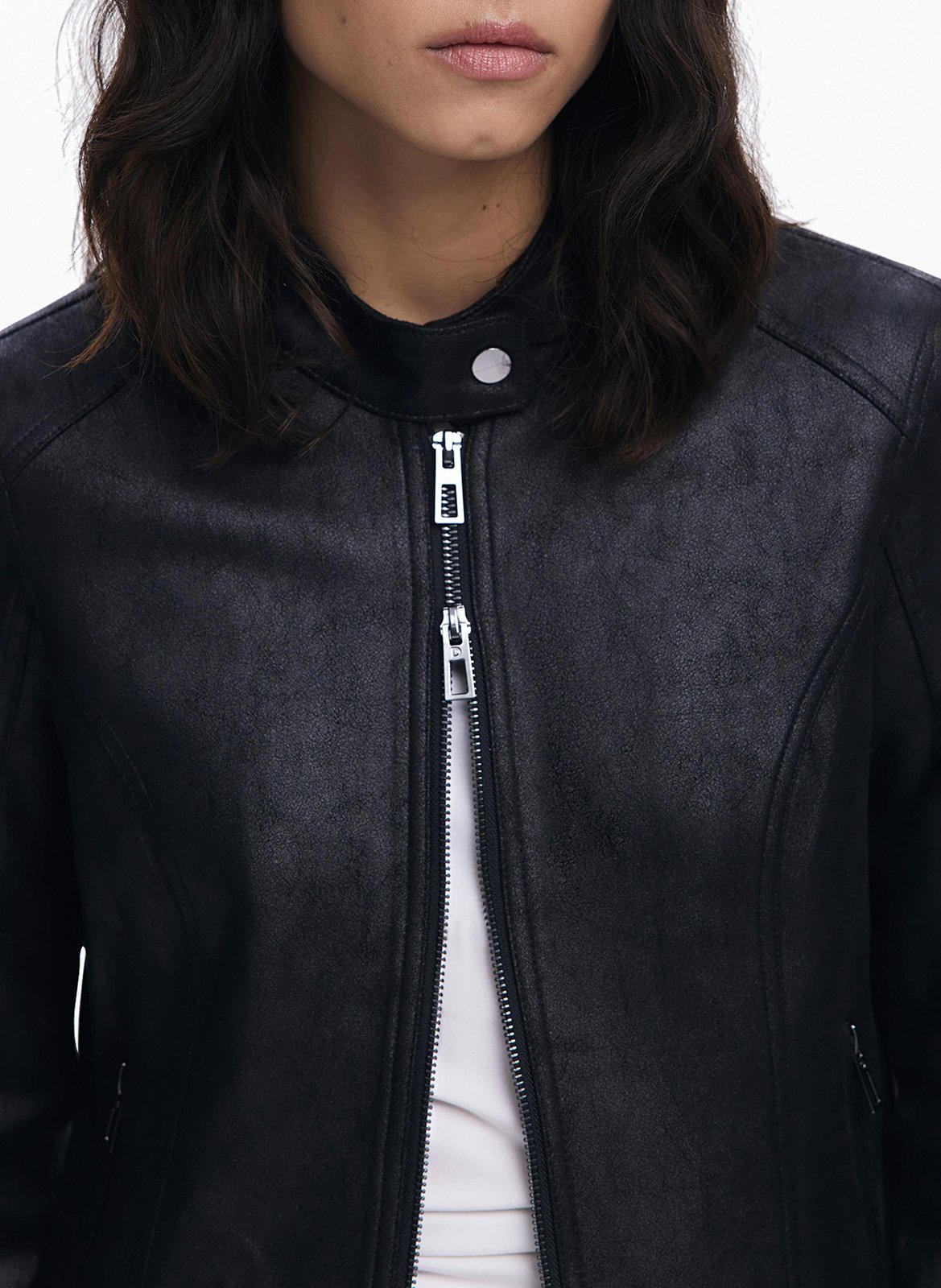 Round neck faux leather jacket DESIGUAL Black
