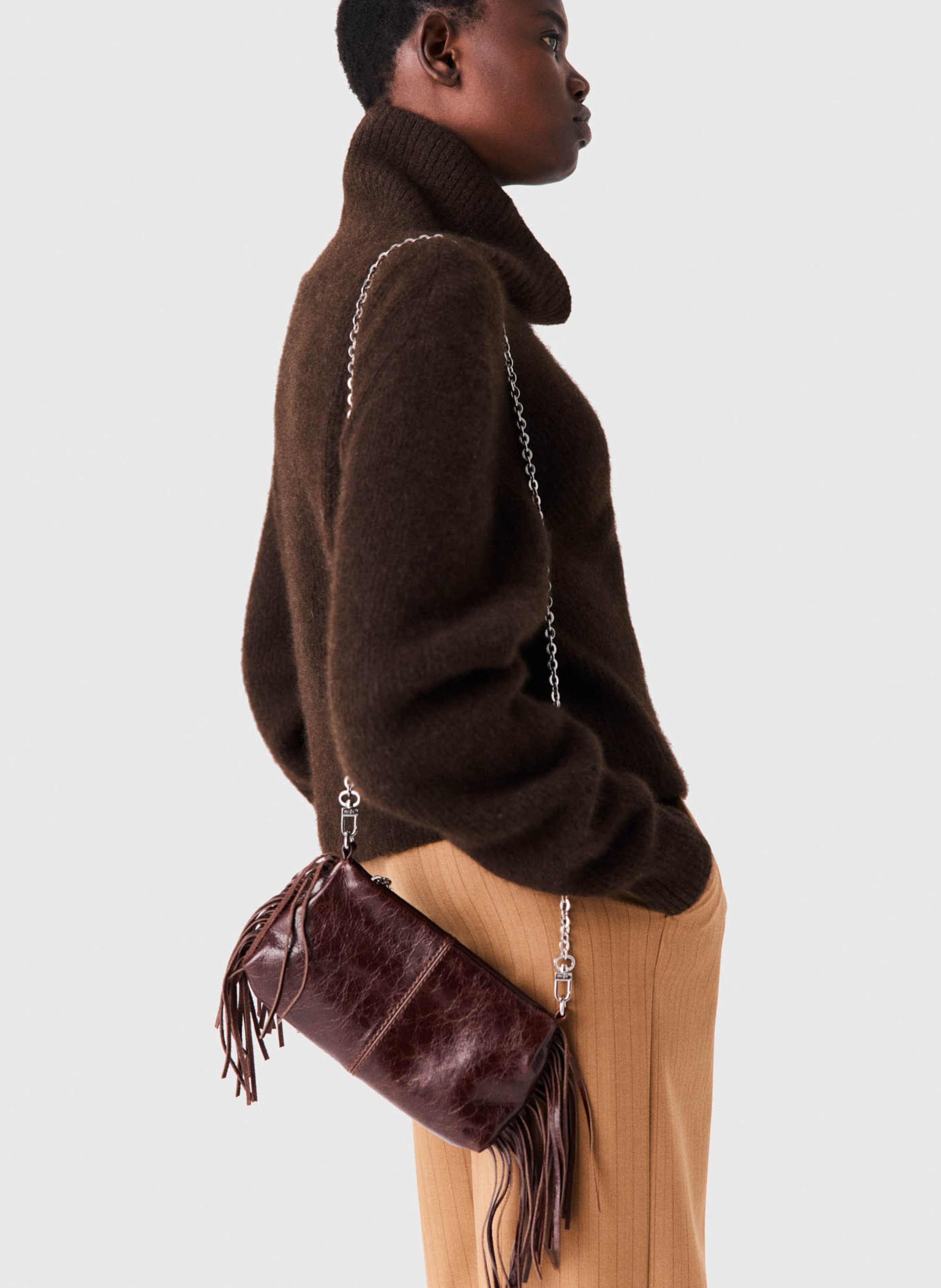 Pochette en cuir MAJE Marron