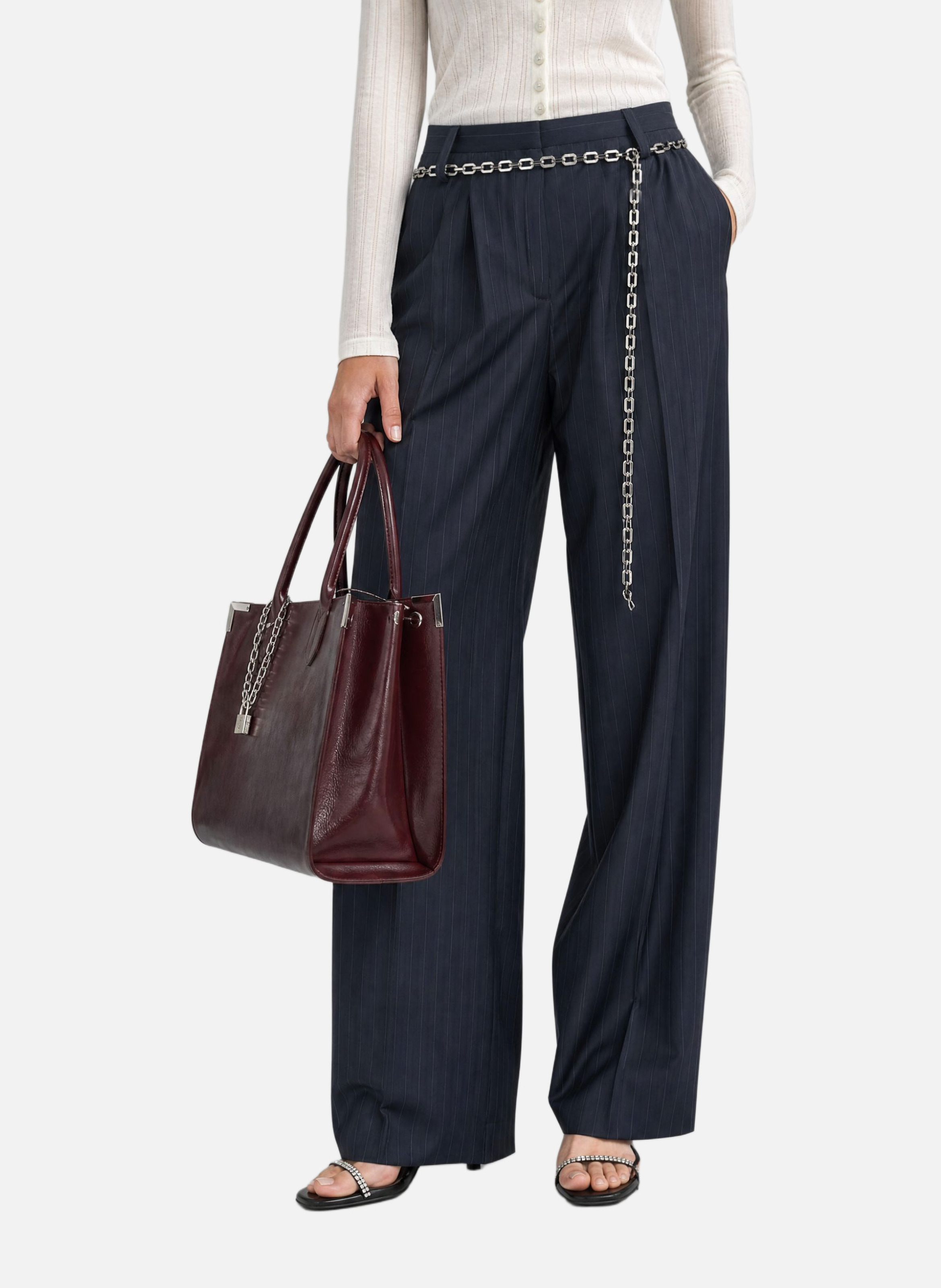 Tailored wool trousers with wide leg and fine pinstripe pattern THE KOOPLES Blue