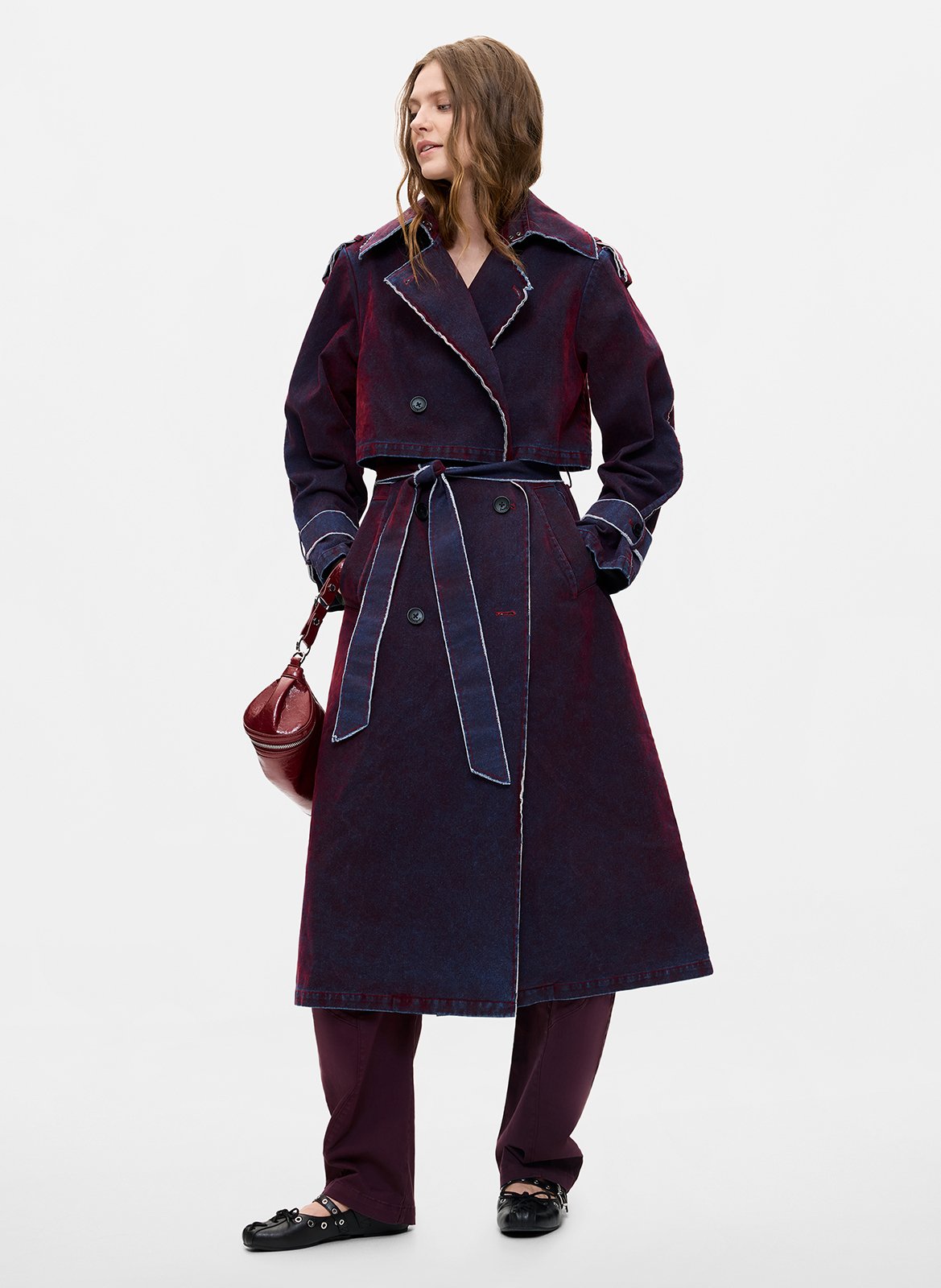 Long tailored collar denim cotton trench coat DESIGUAL Red