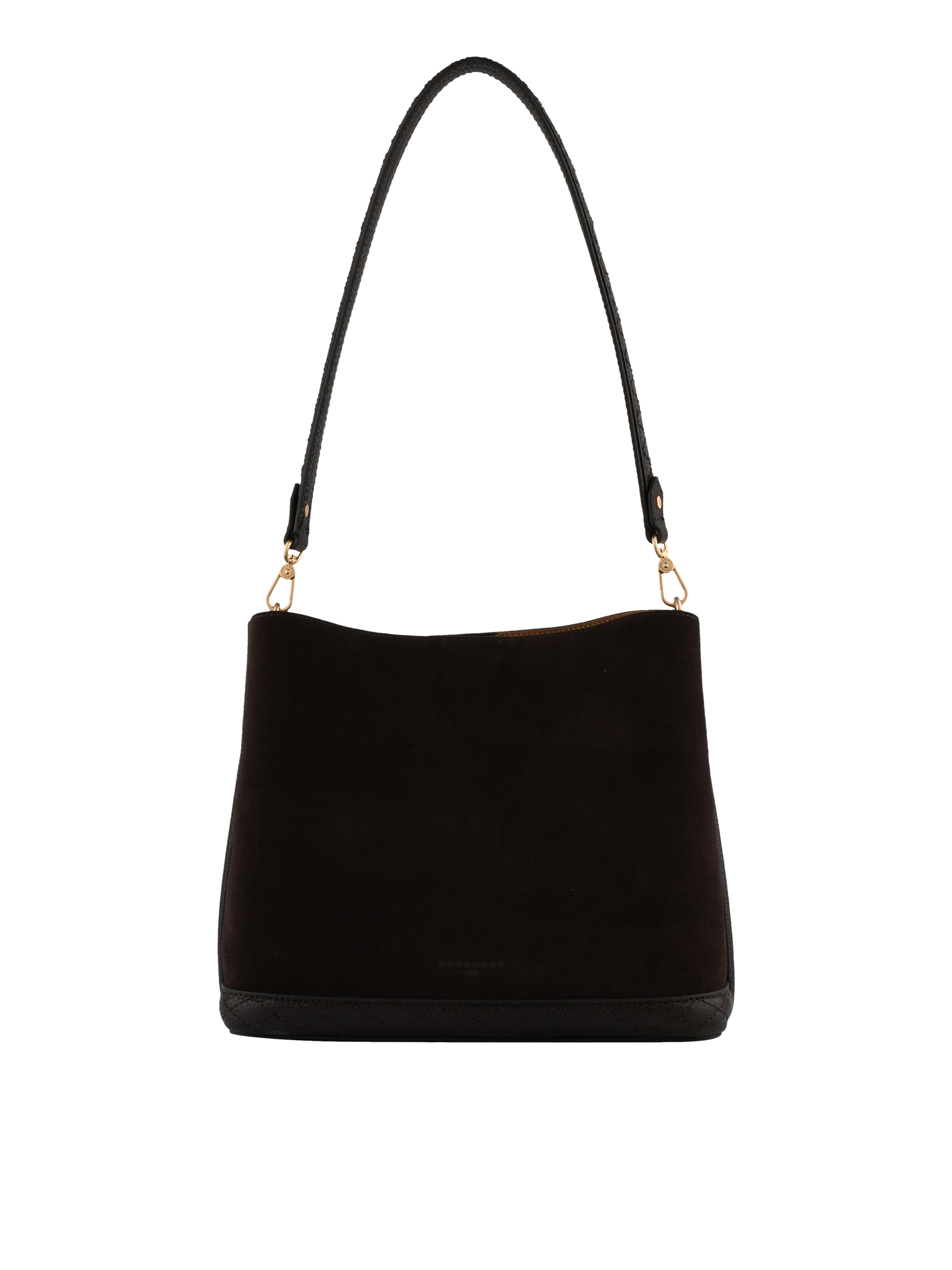 Sac porté épaule en cuir de vachette façon daim POURCHET Marron